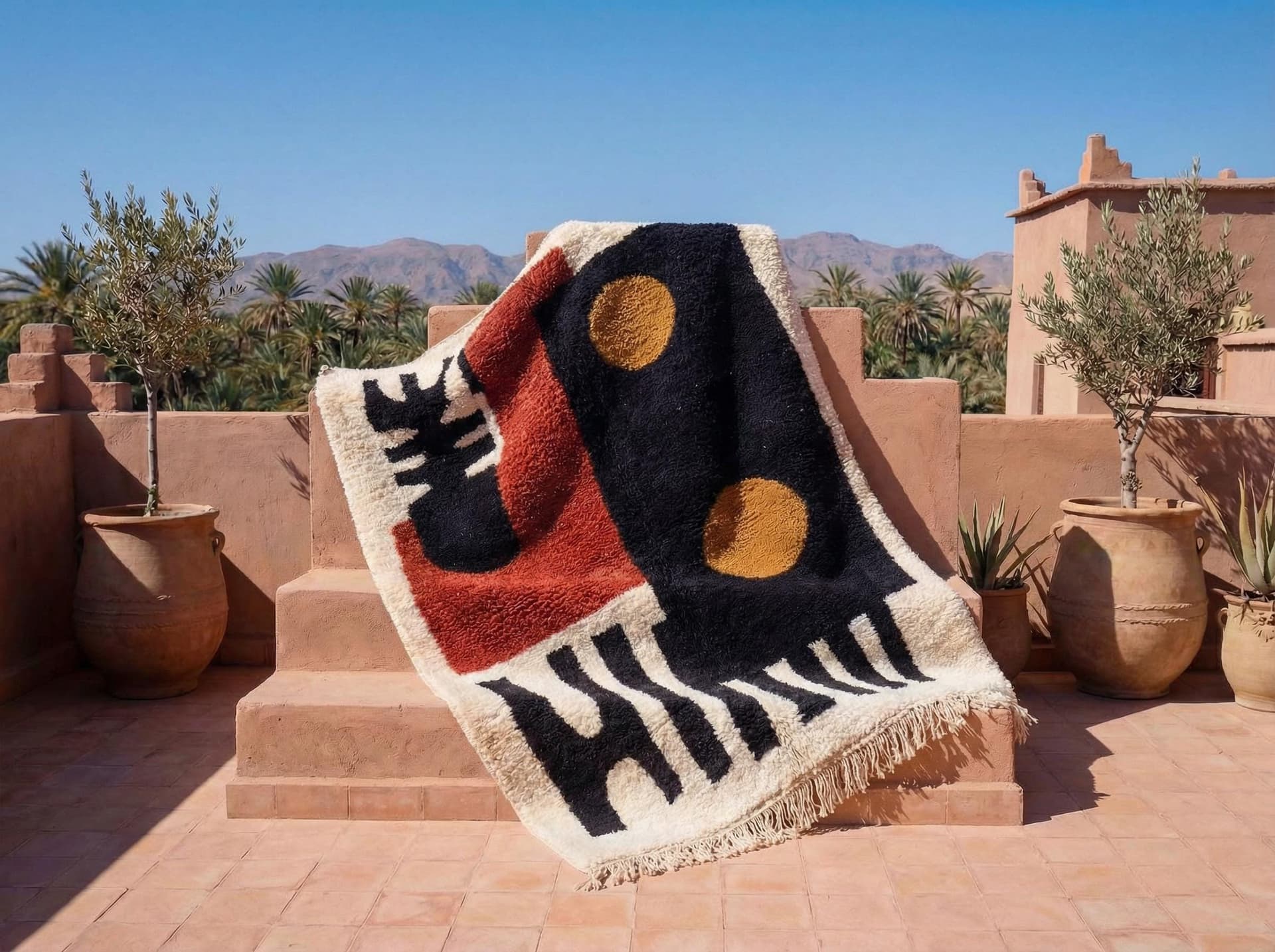 Black Circle Abstract Rug