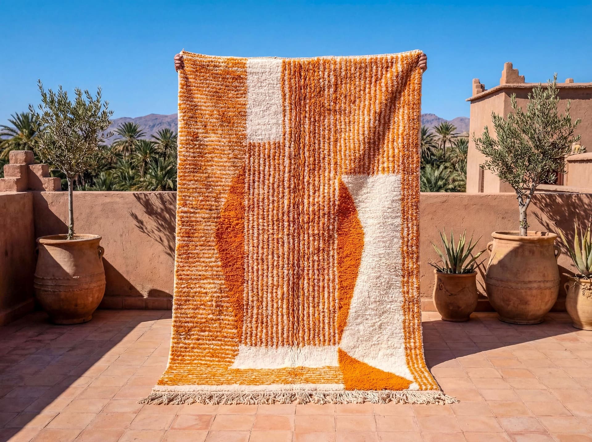 Orange Abstract Beni Ourain Rug