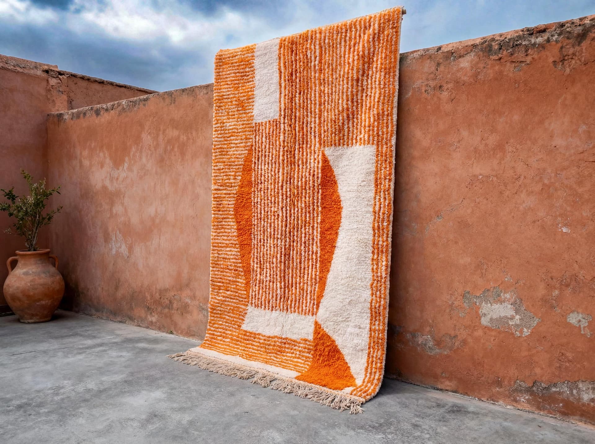 Orange Abstract Beni Ourain Rug