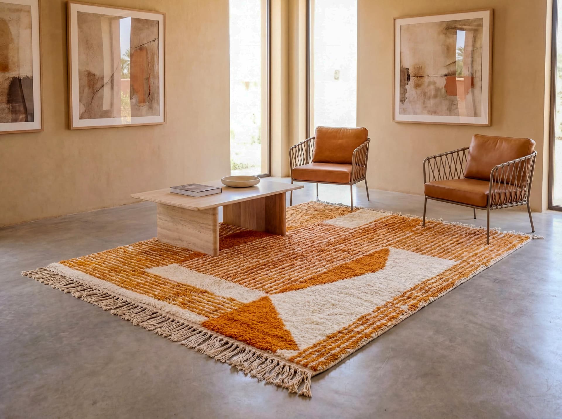 Orange Abstract Beni Ourain Rug