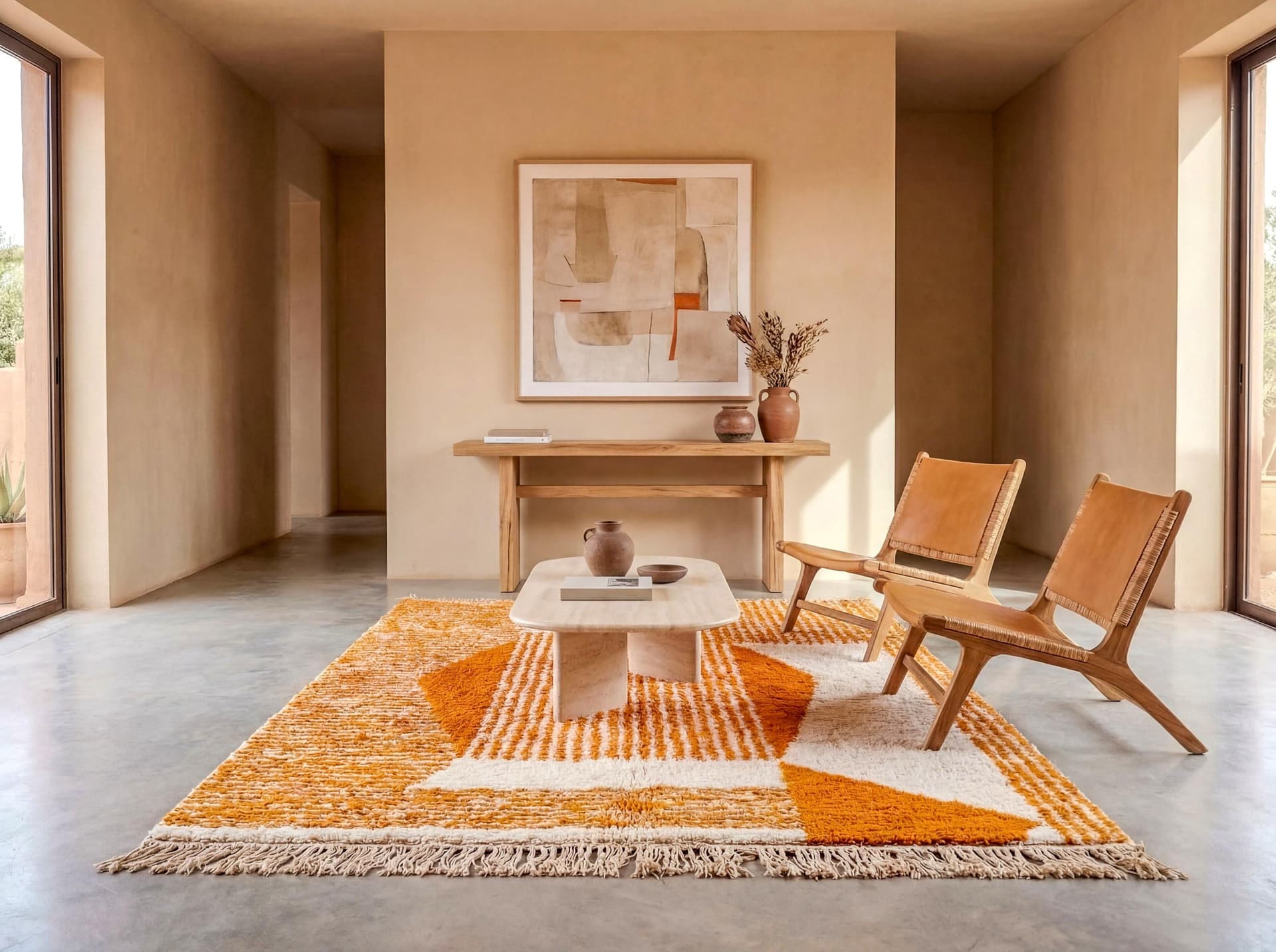 Orange Abstract Beni Ourain Rug