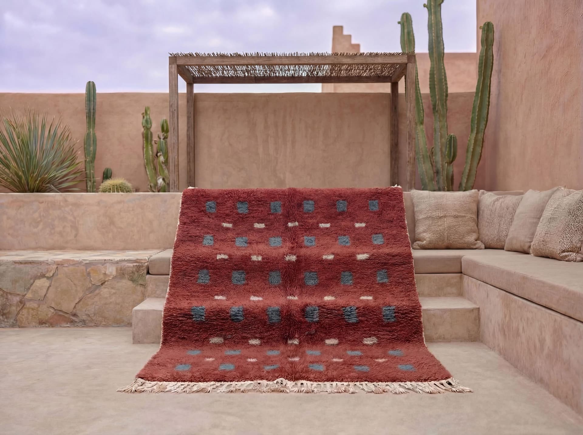 Red Blue Grid Rug