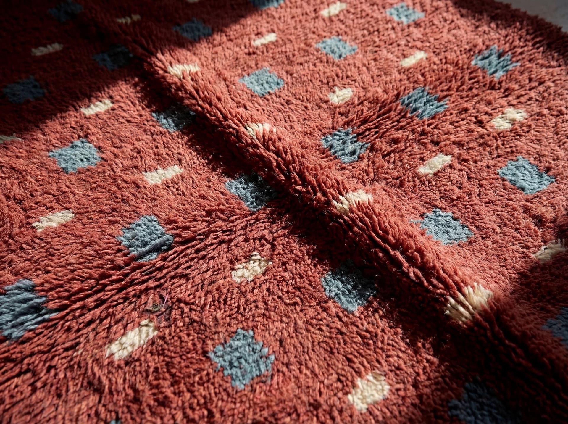 Red Blue Grid Rug