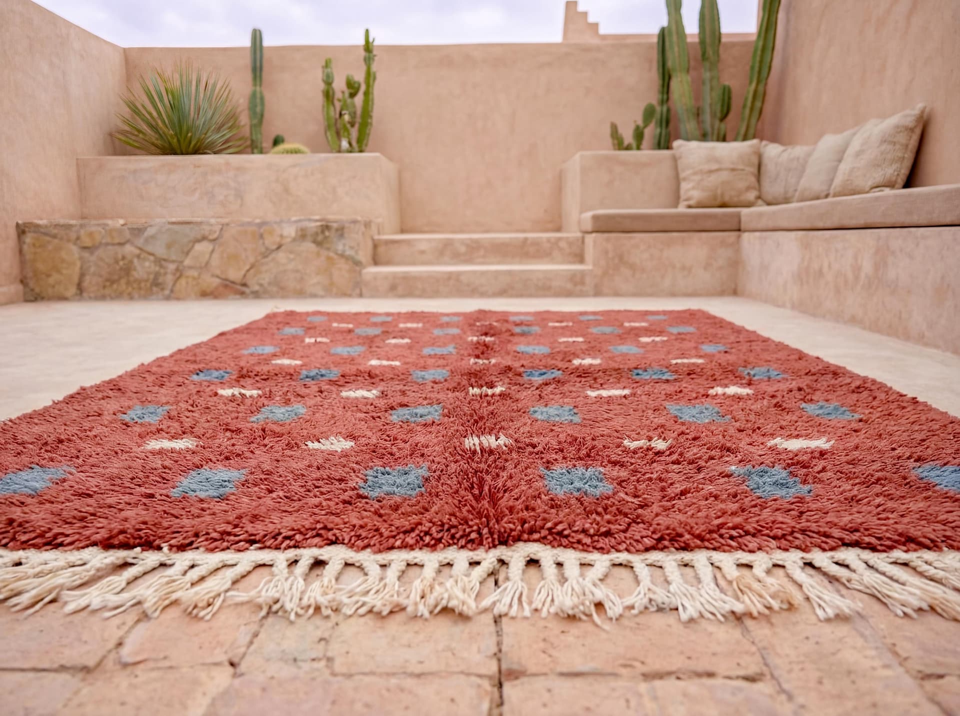 Red Blue Grid Rug
