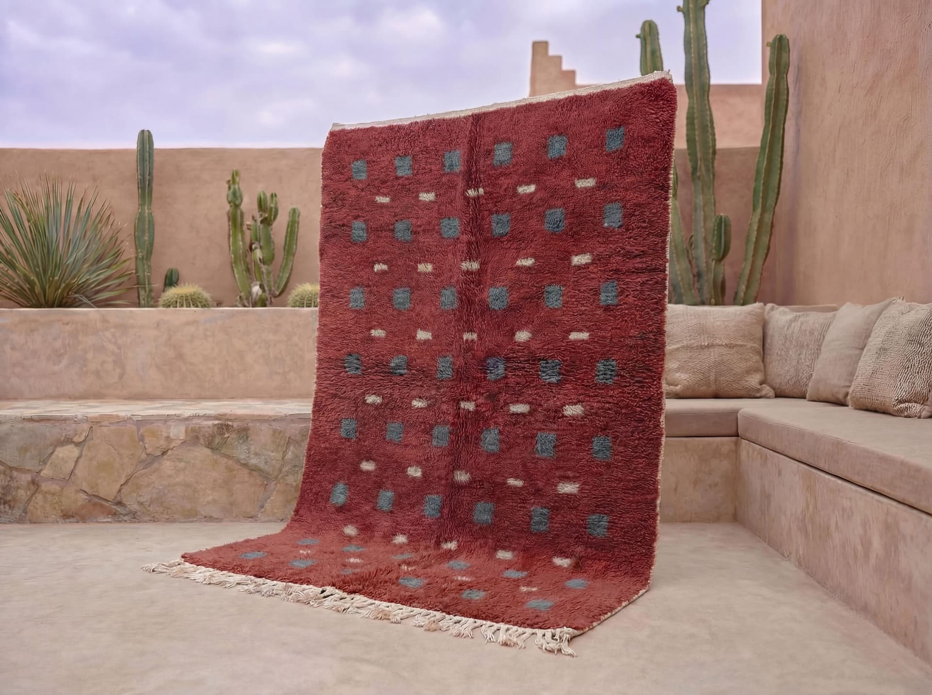 Red Blue Grid Rug