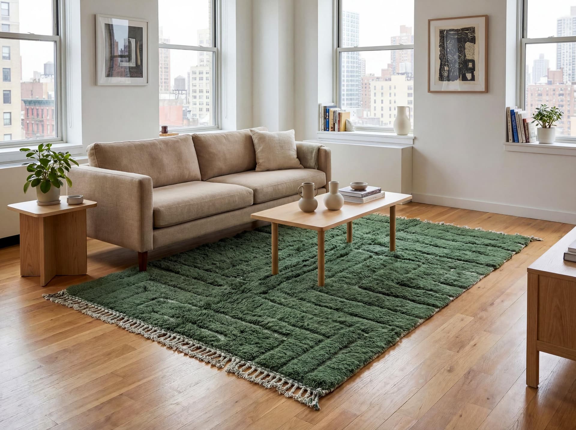 Green Geometric Beni Mrirt Rug
