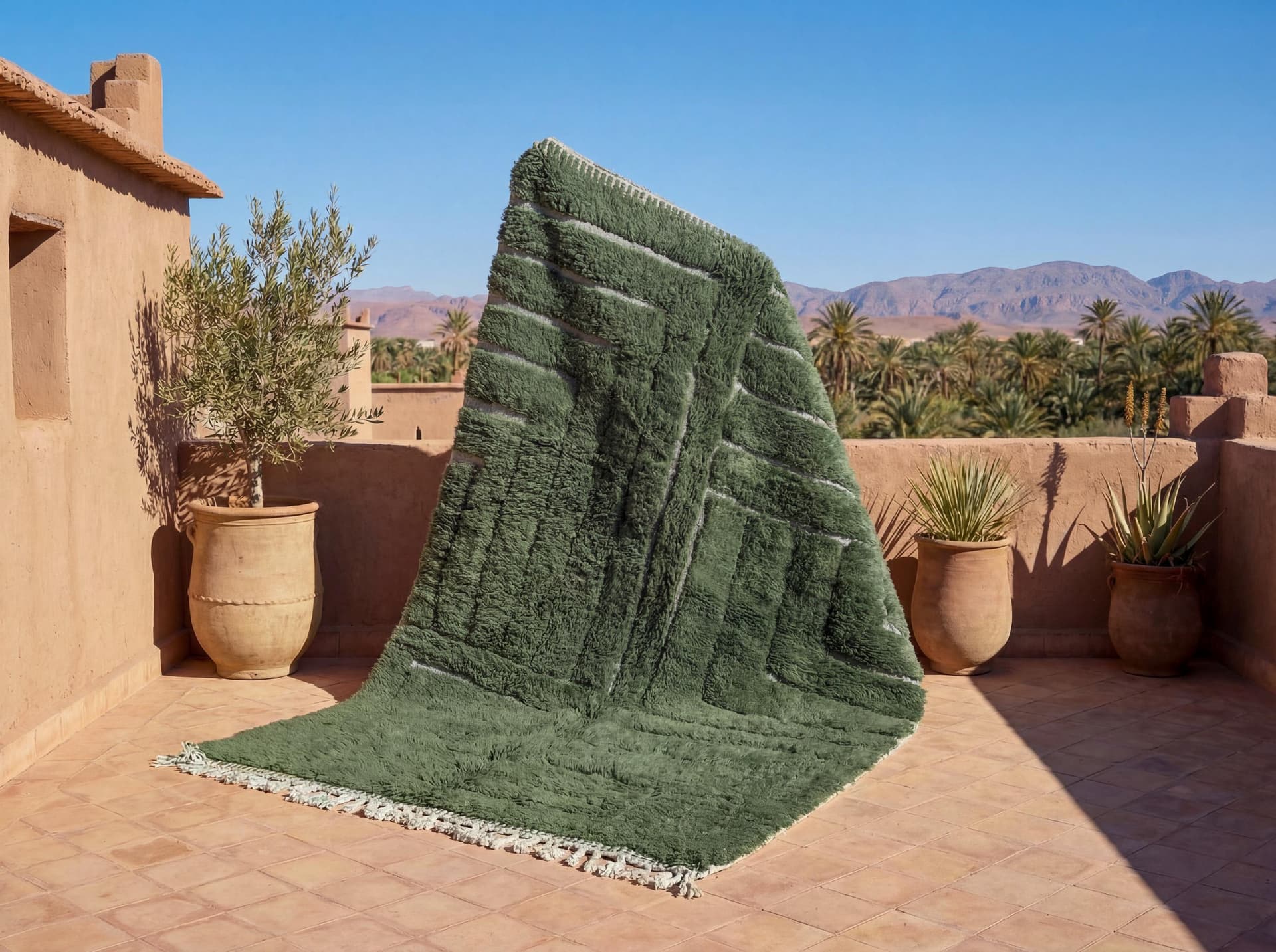 Green Geometric Beni Mrirt Rug