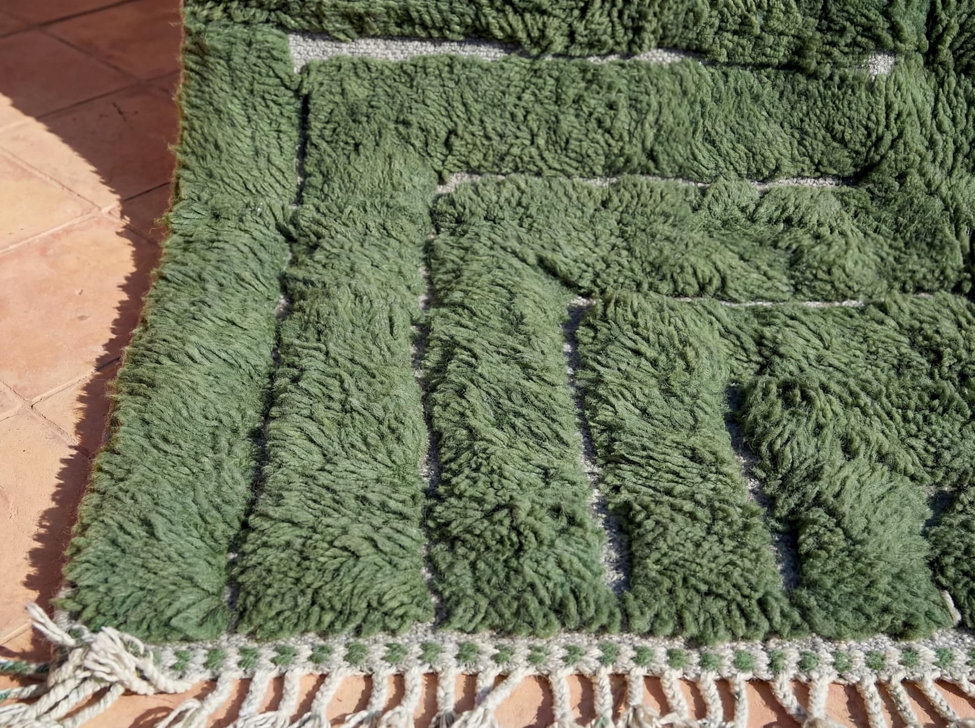Green Geometric Beni Mrirt Rug