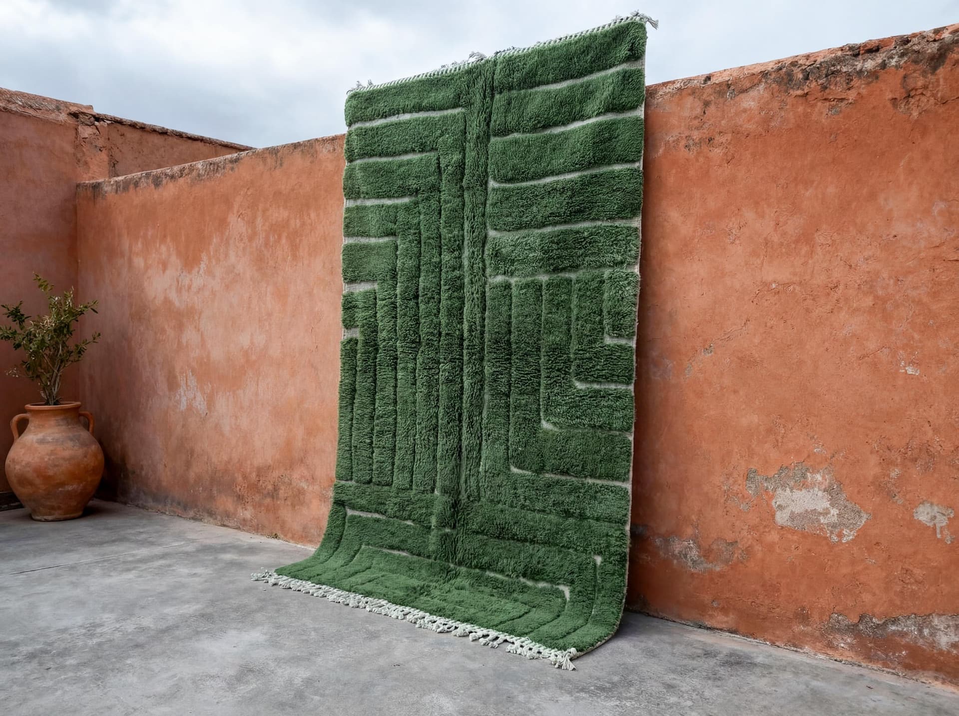 Green Geometric Beni Mrirt Rug