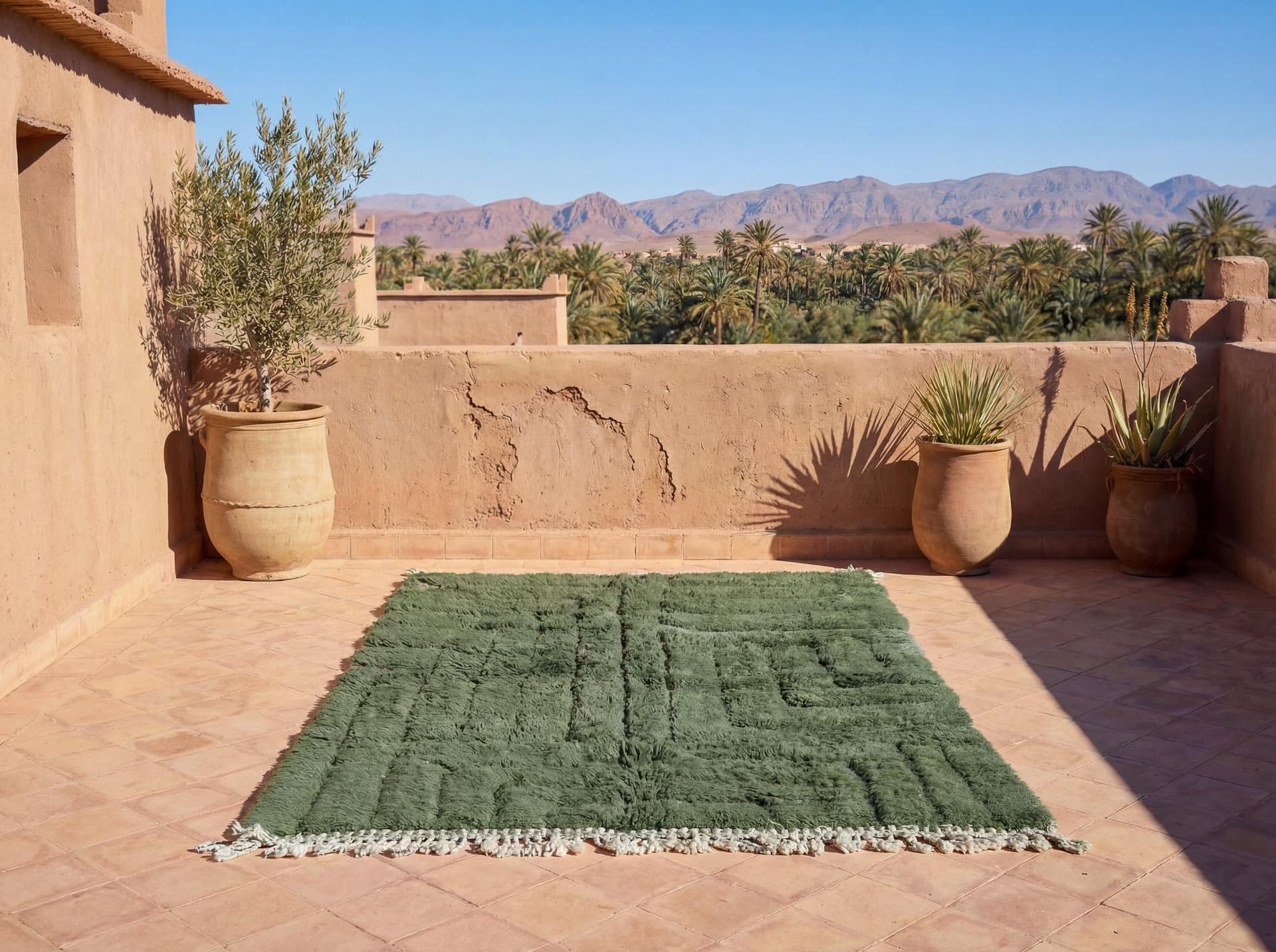 Green Geometric Beni Mrirt Rug