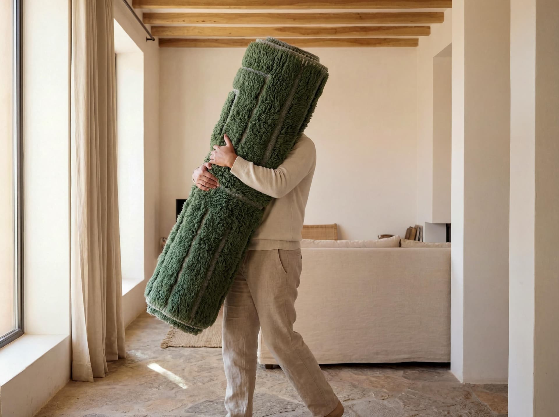 Green Geometric Beni Mrirt Rug