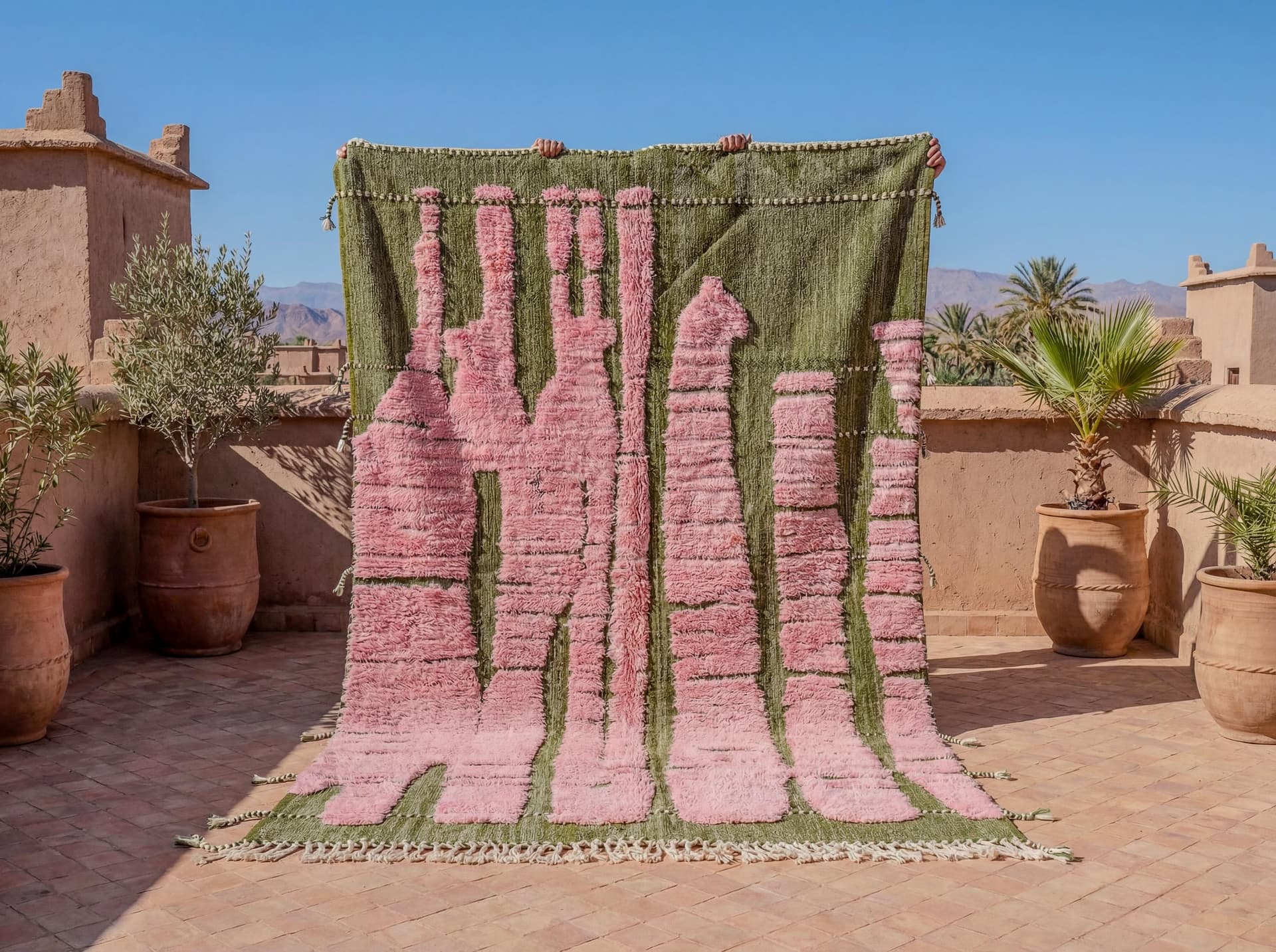 Pink Green Patchwork Rug
