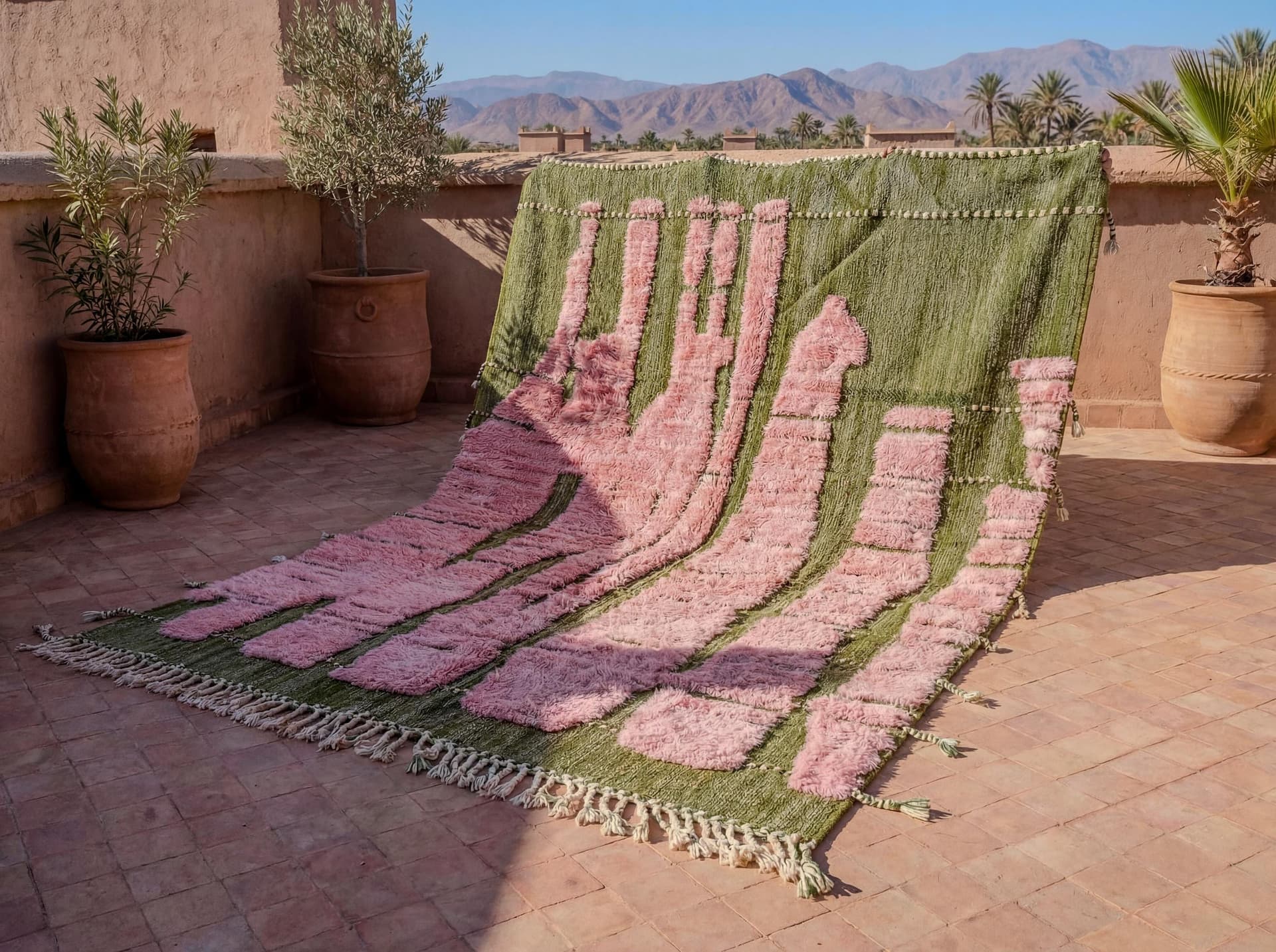 Pink Green Patchwork Rug