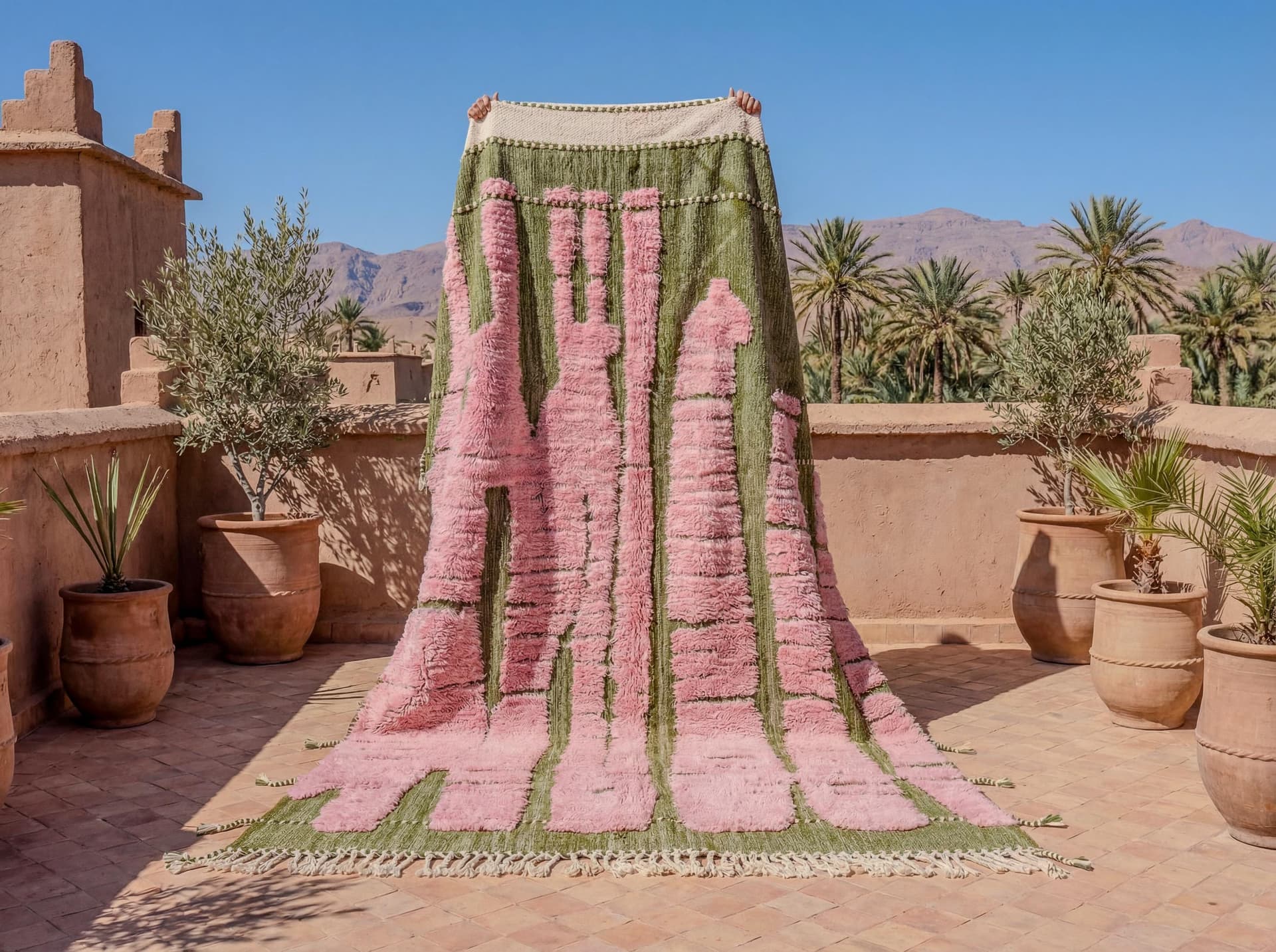 Pink Green Patchwork Rug