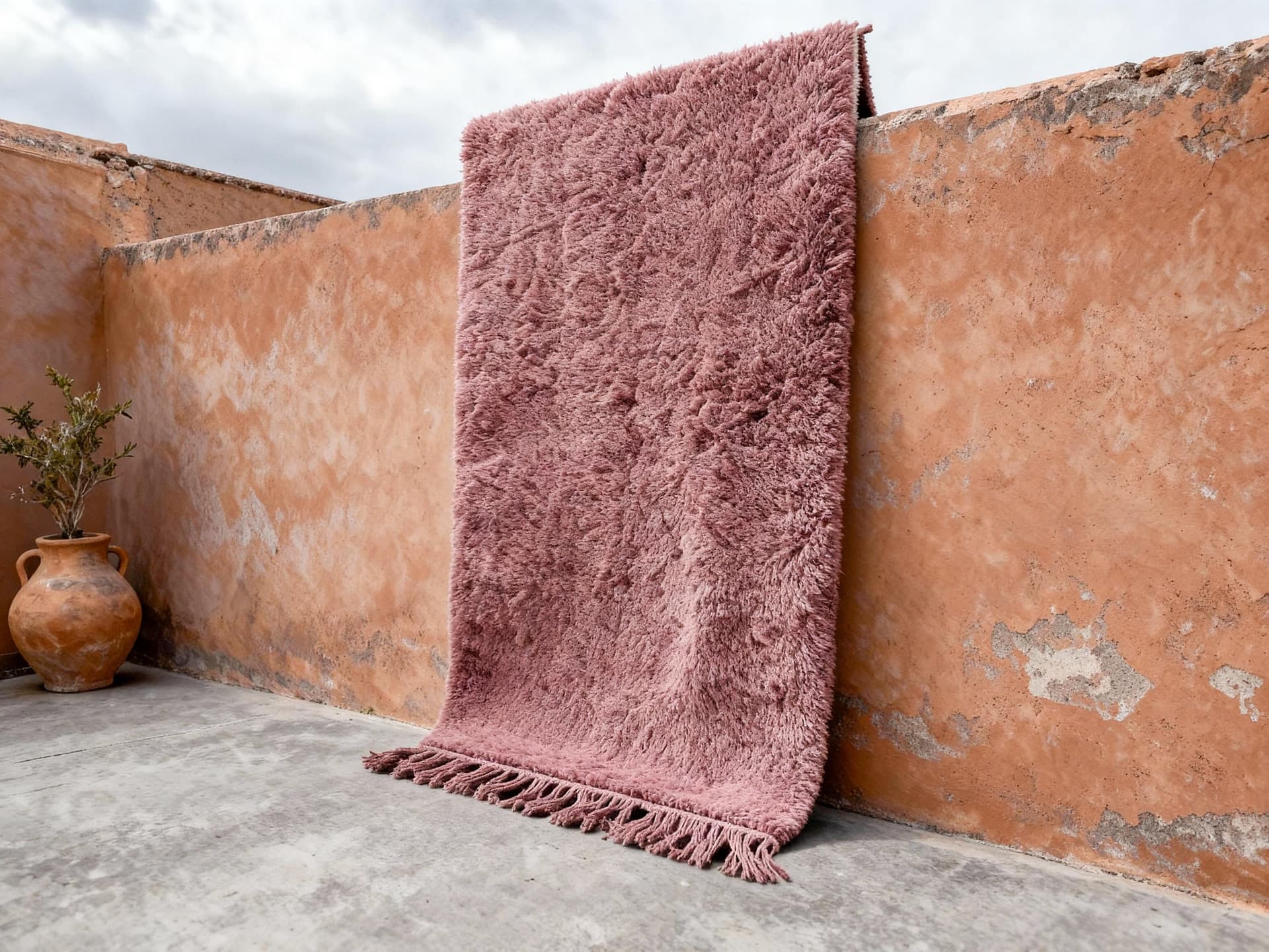 Dusty Pink Shag Beni Ourain Rug