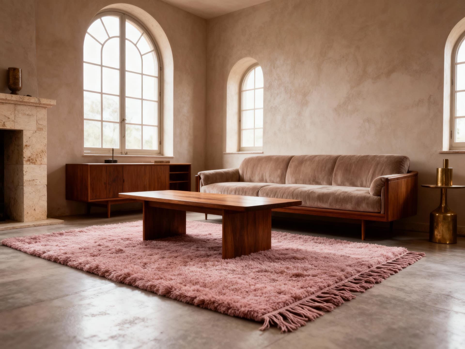Dusty Pink Shag Beni Ourain Rug