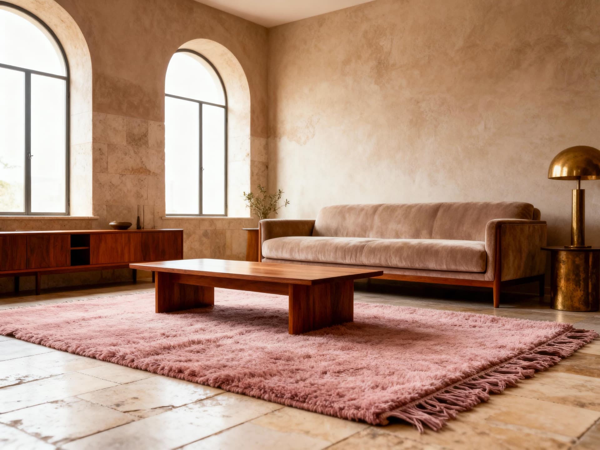 Dusty Pink Shag Beni Ourain Rug