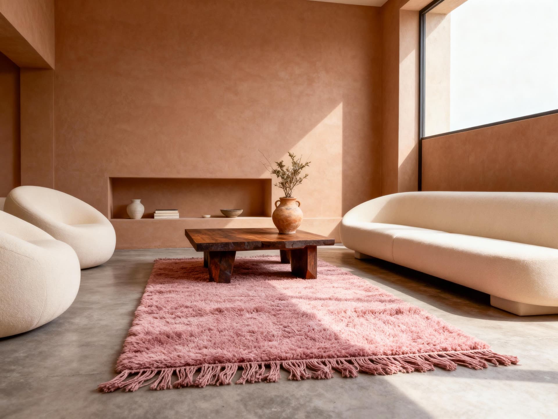 Dusty Pink Shag Beni Ourain Rug