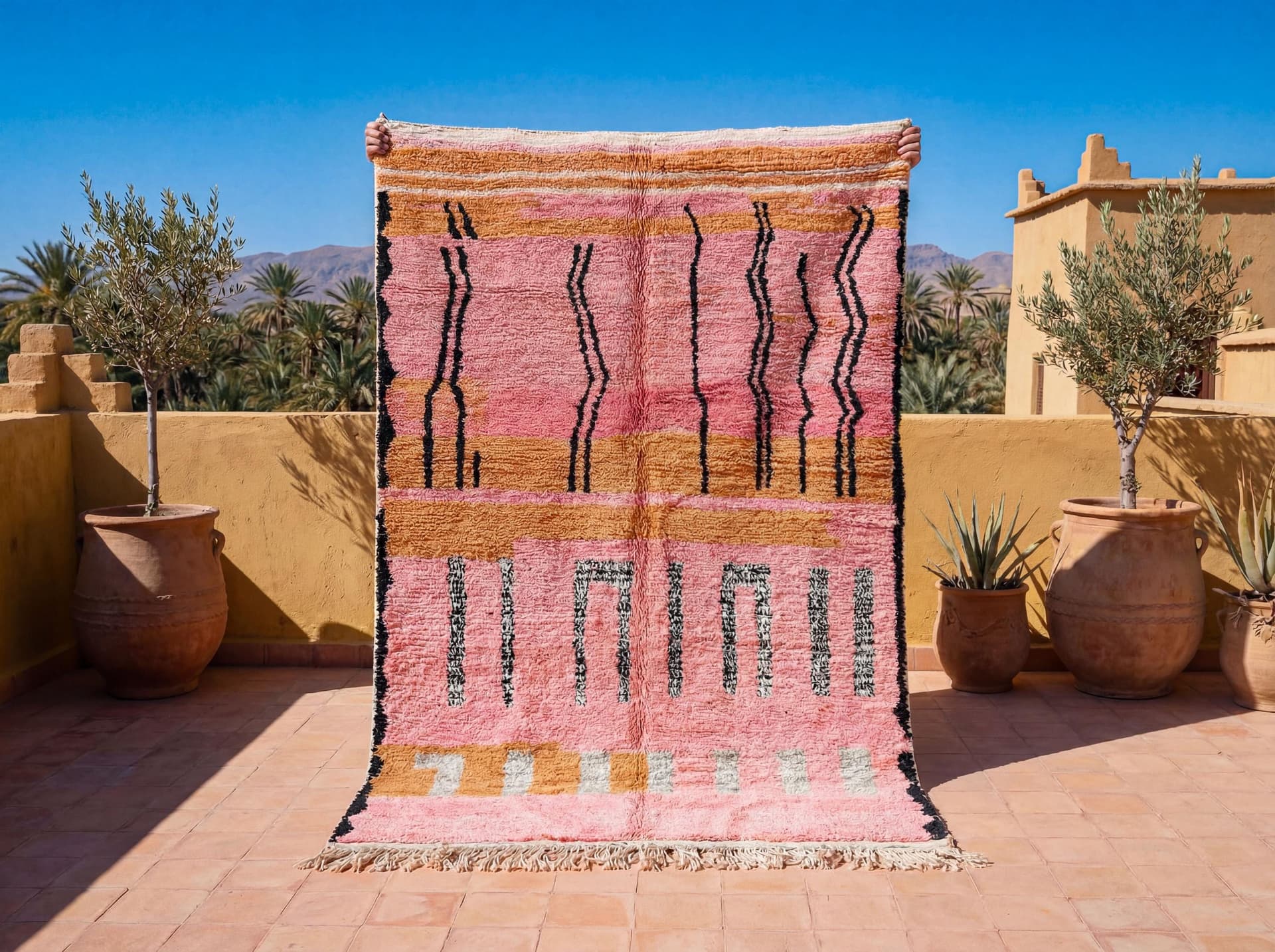 Pink Black Symbol Boujaad Rug