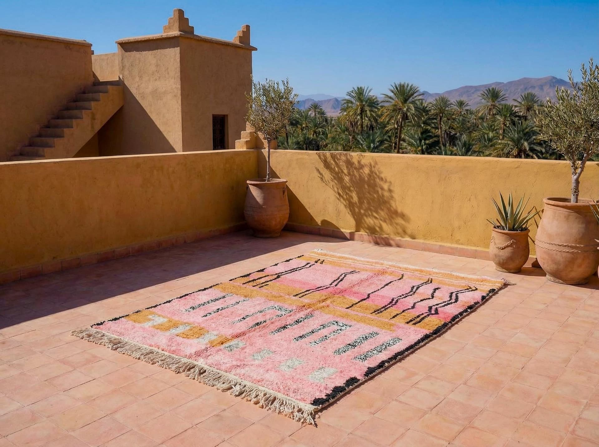 Pink Black Symbol Boujaad Rug