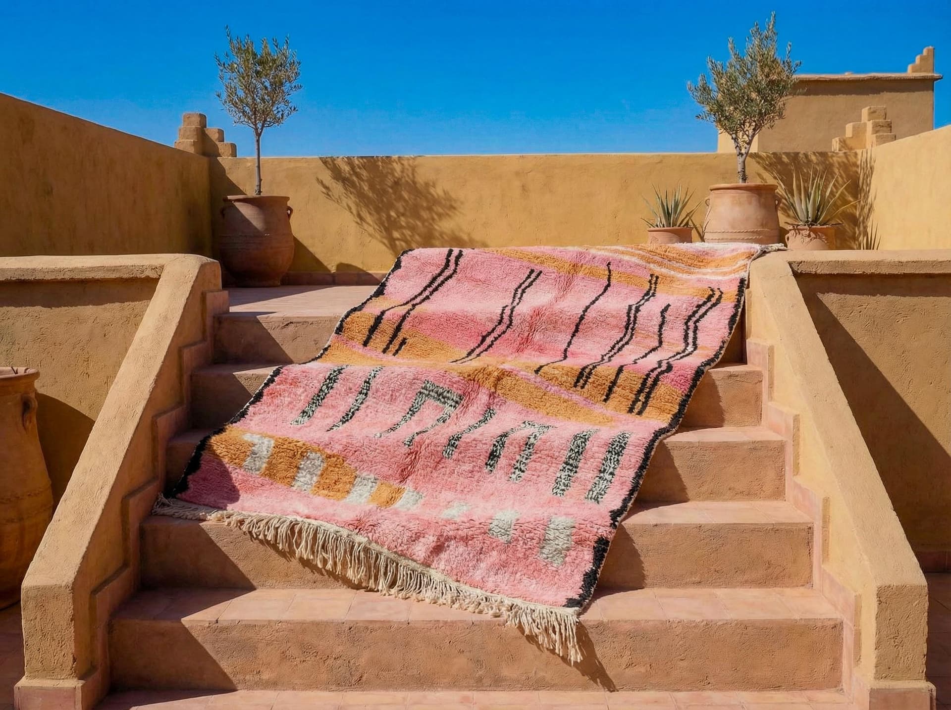 Pink Black Symbol Boujaad Rug