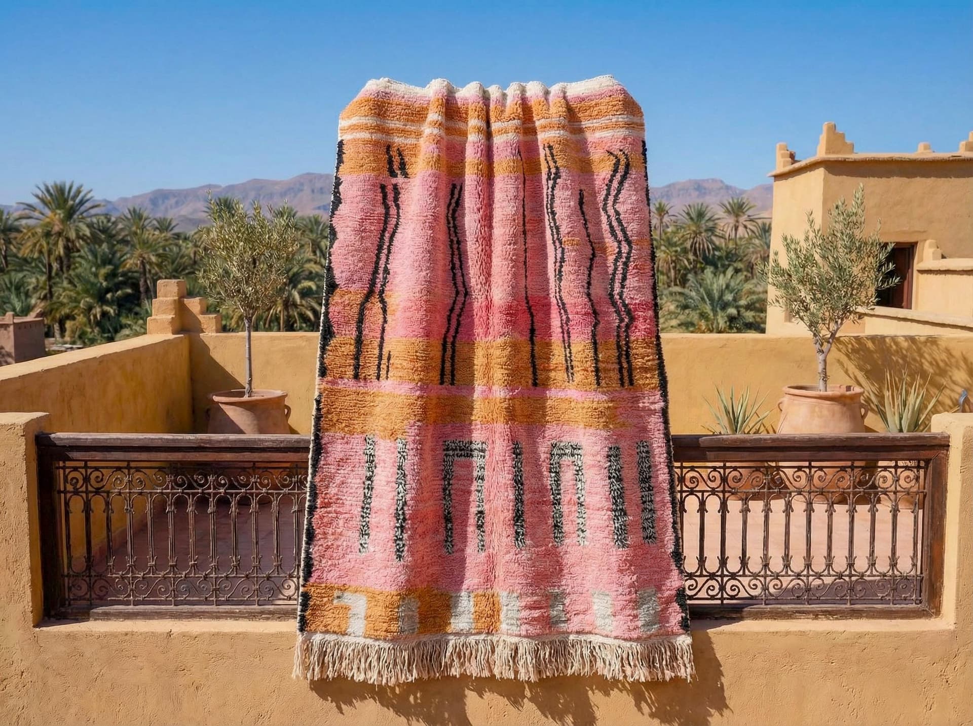 Pink Black Symbol Boujaad Rug