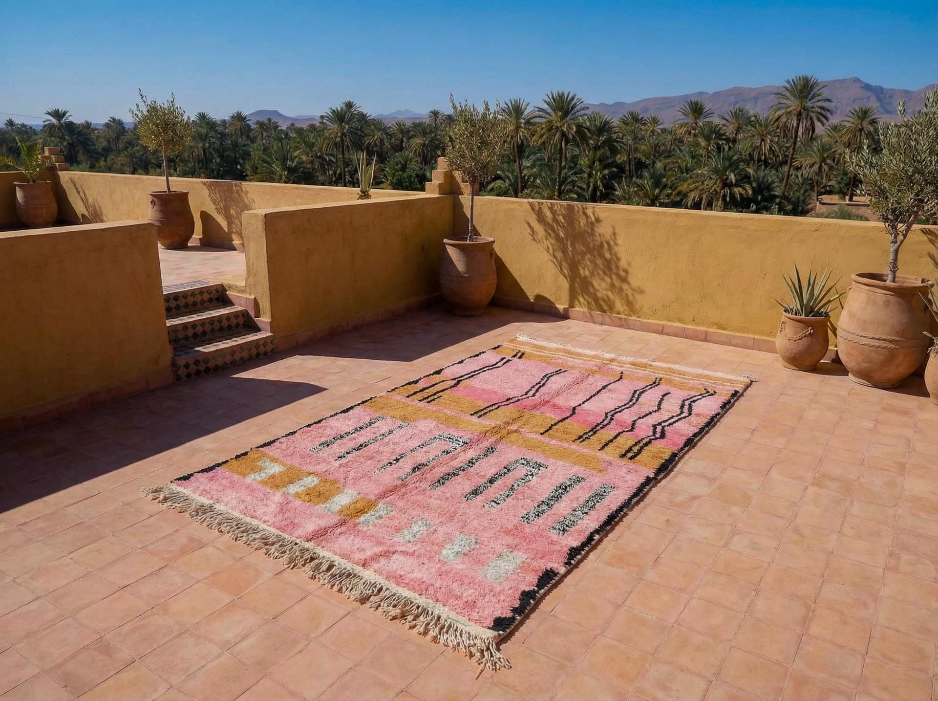 Pink Black Symbol Boujaad Rug