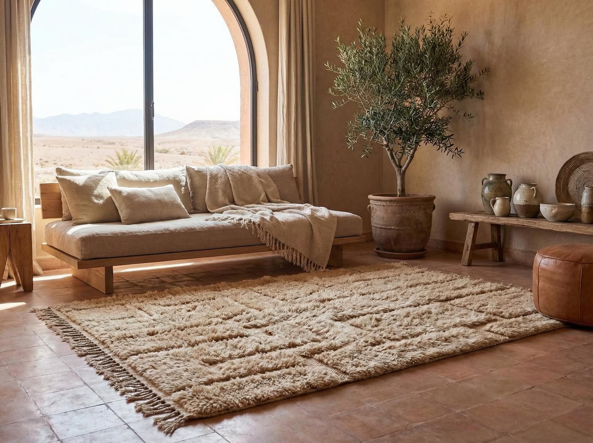 Ivory Sculpted Grid Rug
