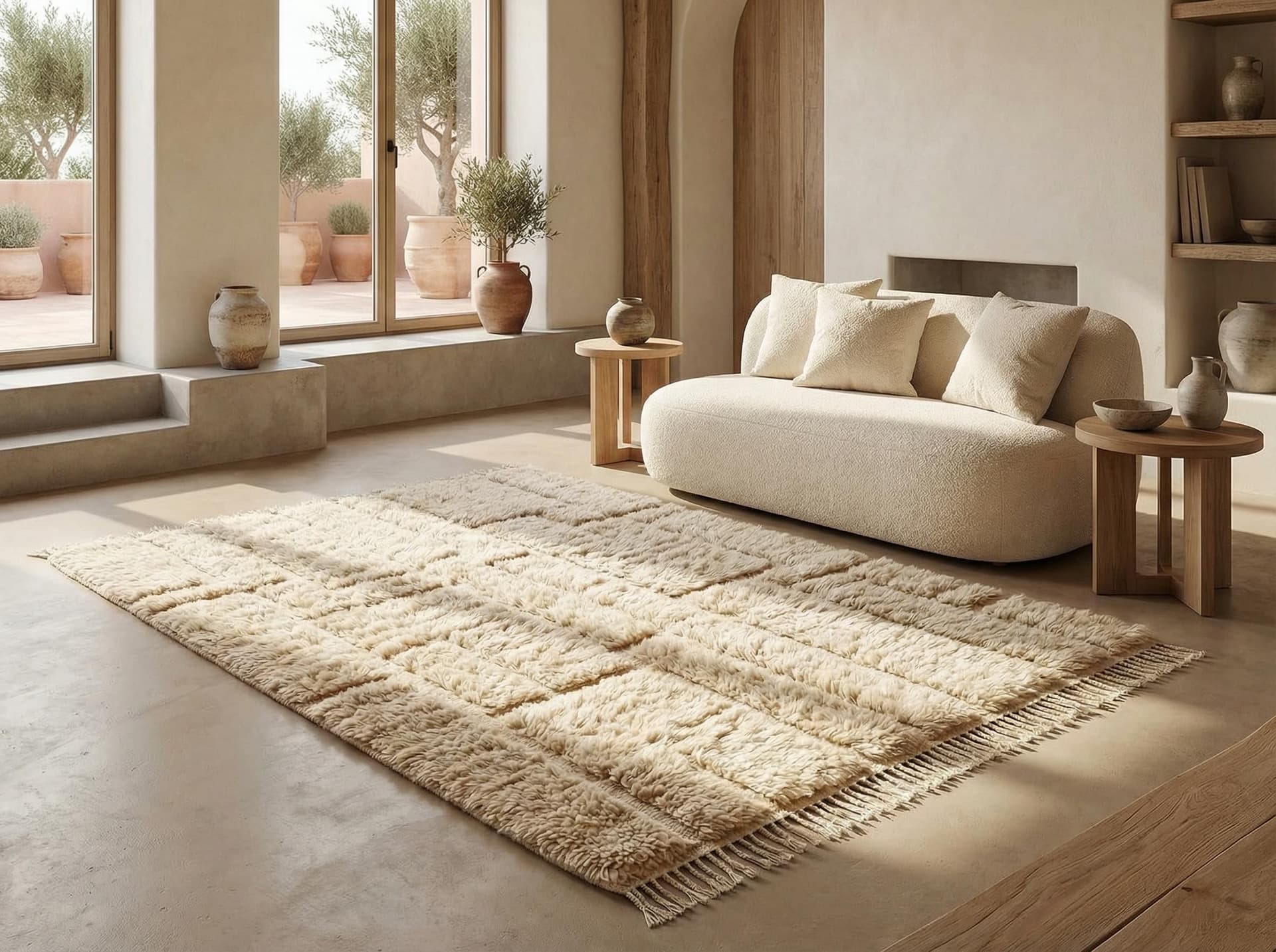Ivory Sculpted Grid Rug