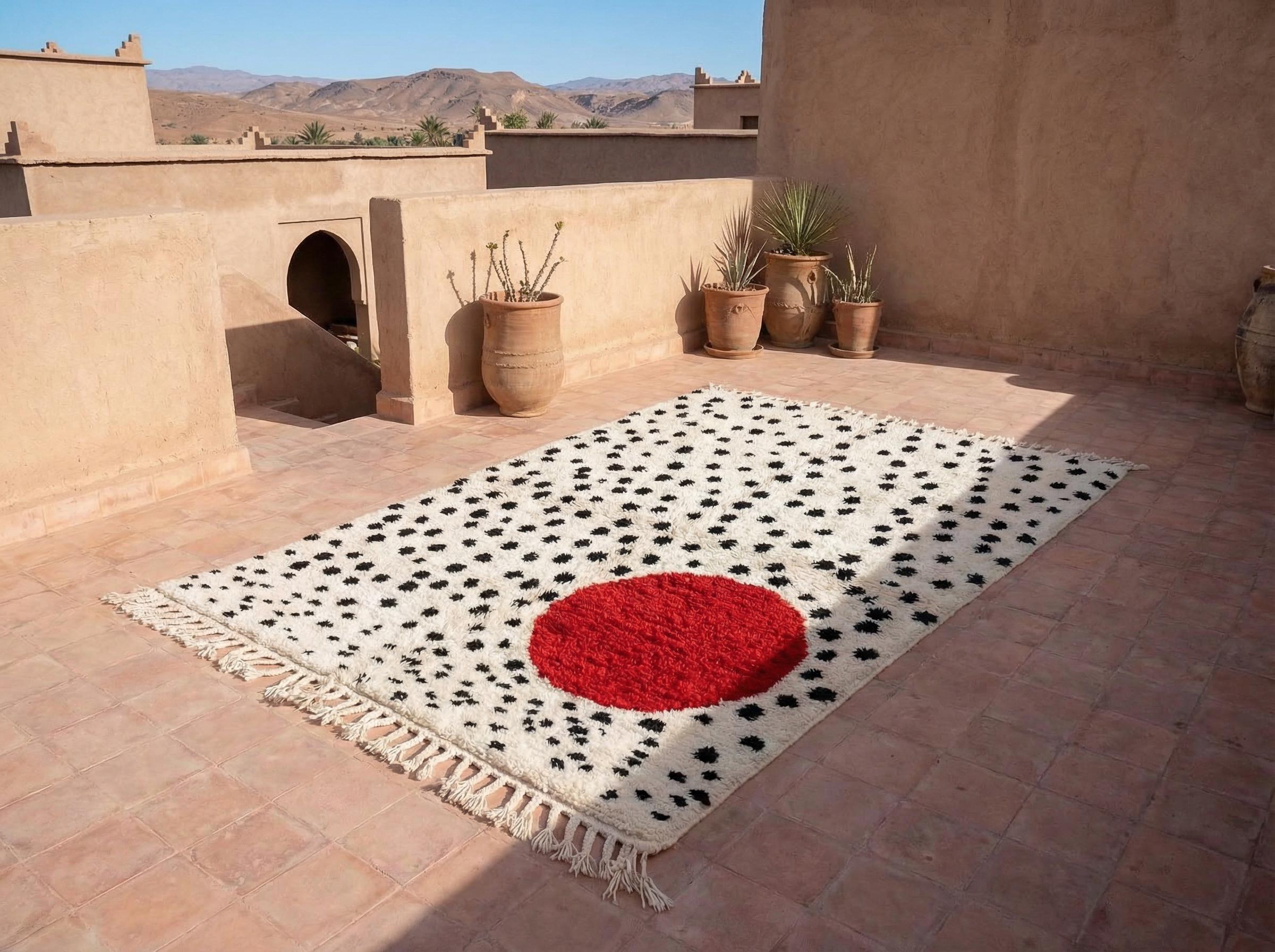 Ivory Red Circle Beni Ourain Rug
