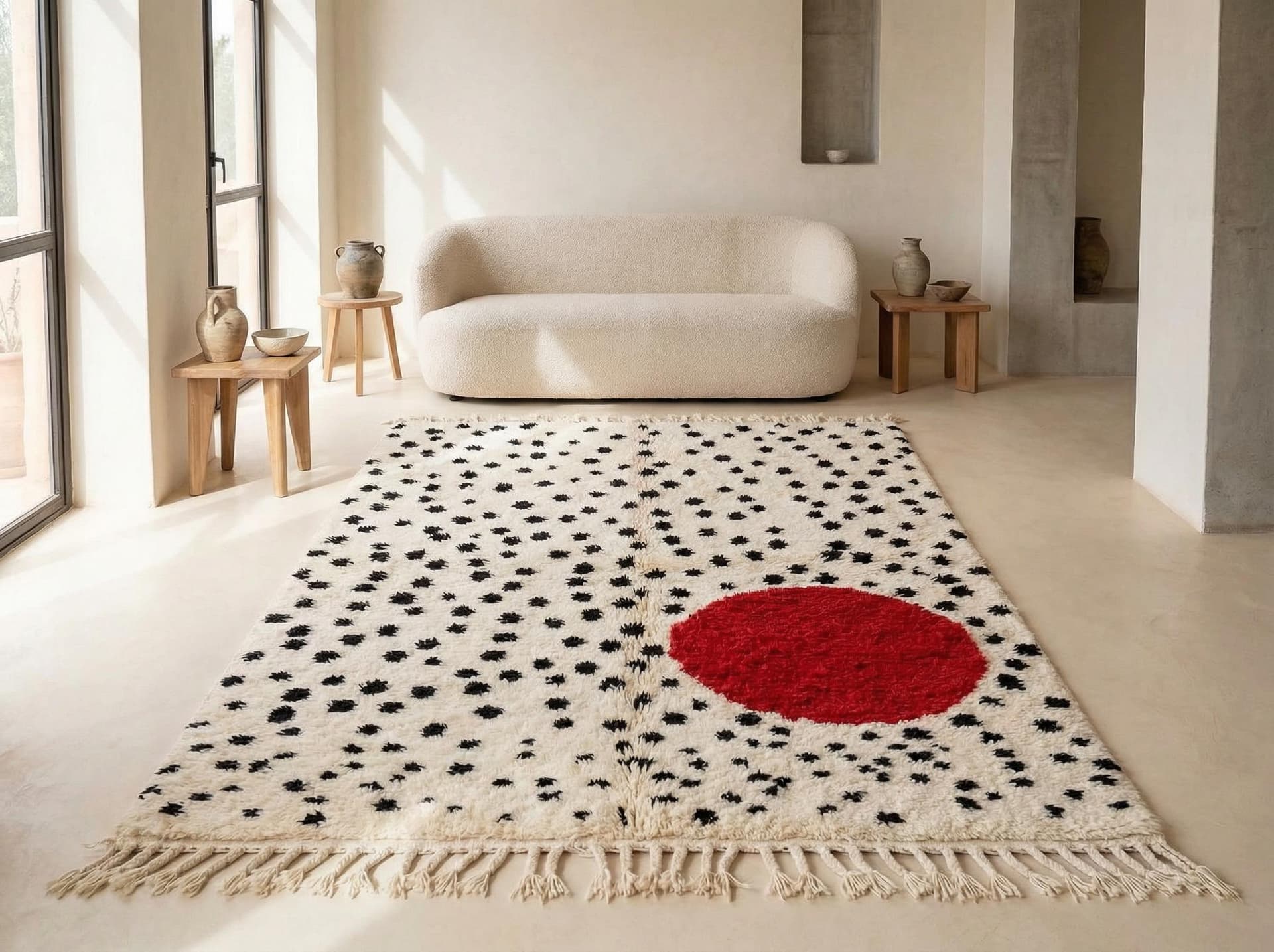 Ivory Red Circle Beni Ourain Rug
