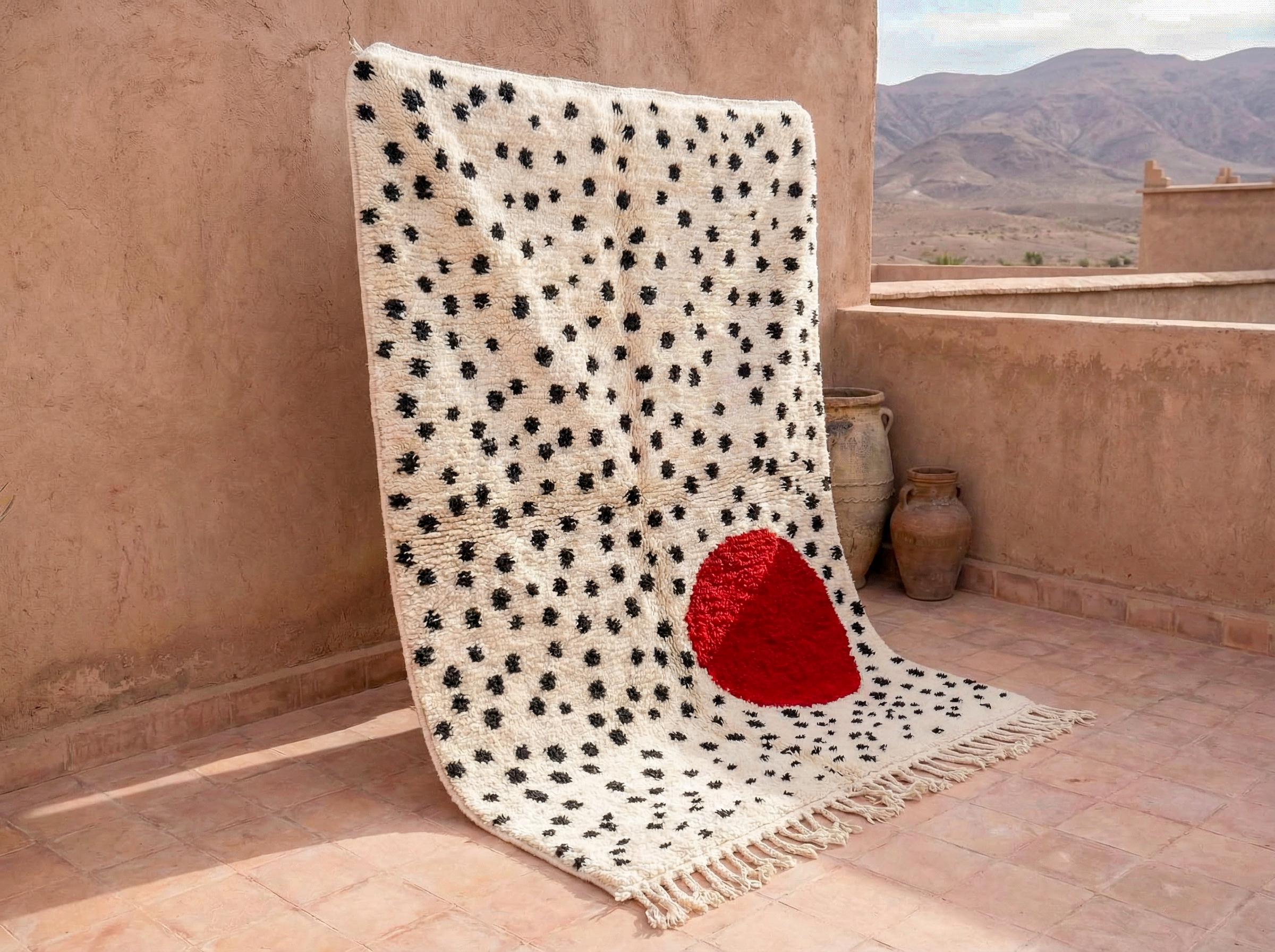 Ivory Red Circle Beni Ourain Rug
