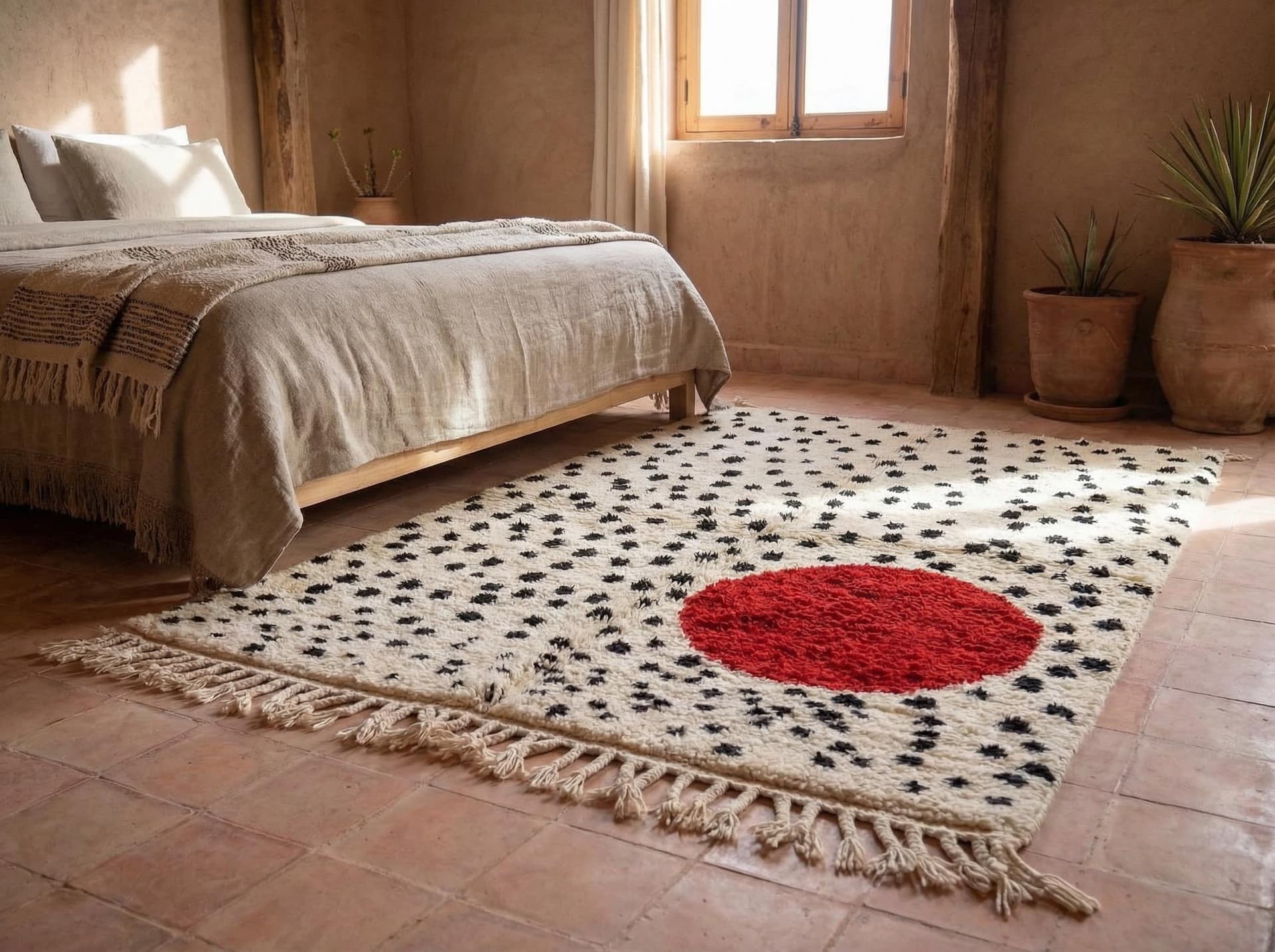 Ivory Red Circle Beni Ourain Rug