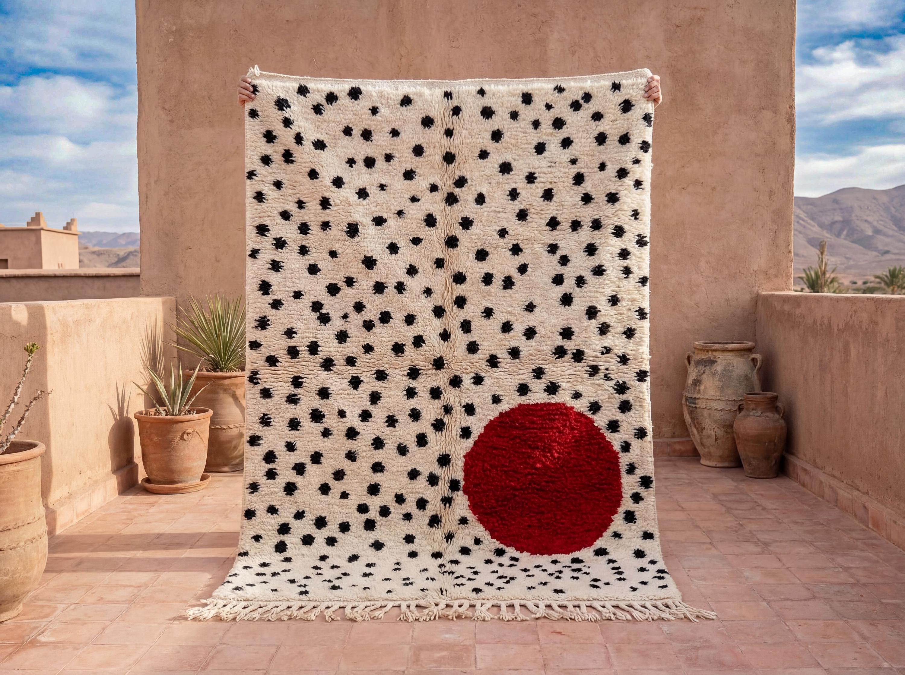 Ivory Red Circle Beni Ourain Rug