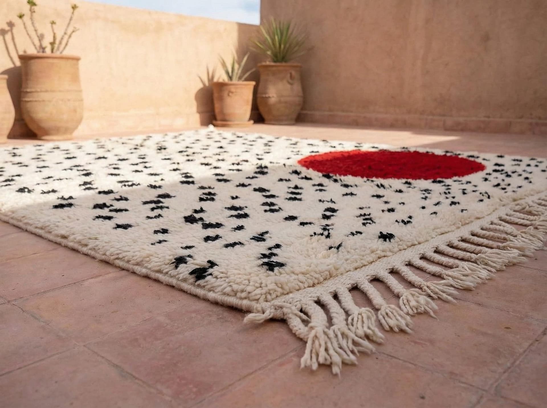 Ivory Red Circle Beni Ourain Rug