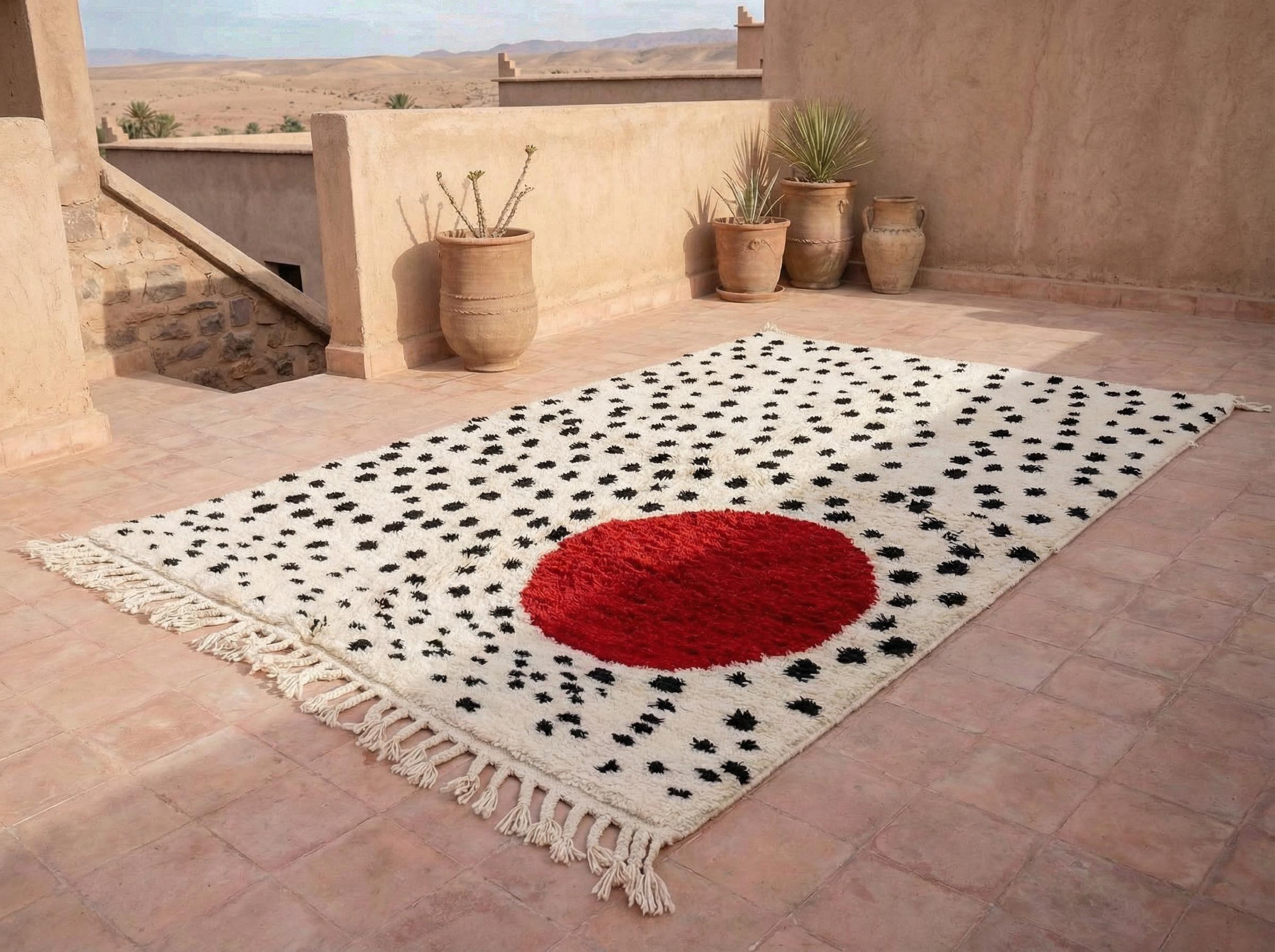 Ivory Red Circle Beni Ourain Rug