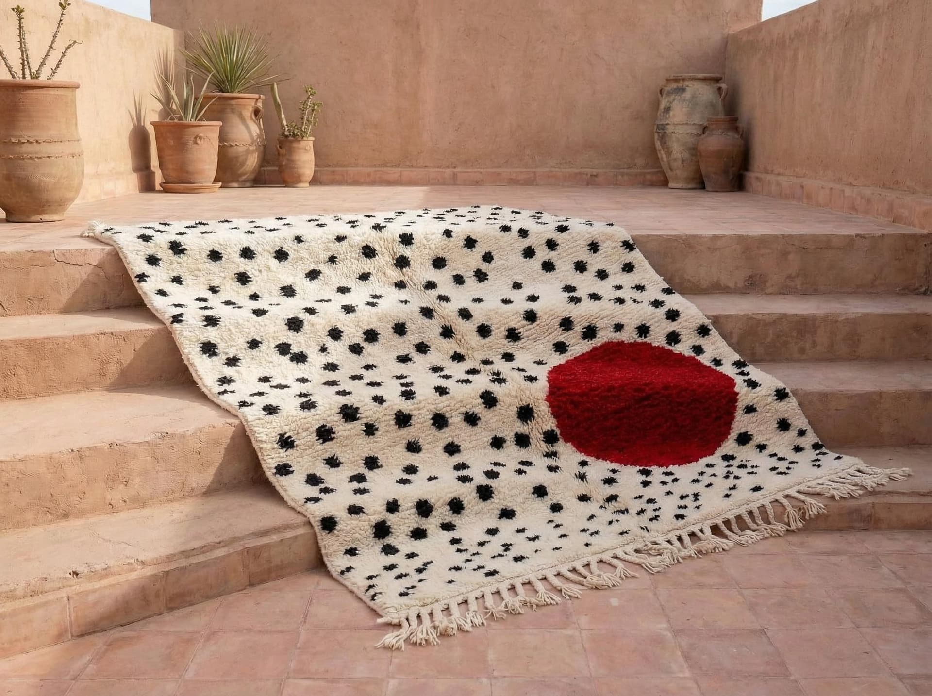Ivory Red Circle Beni Ourain Rug