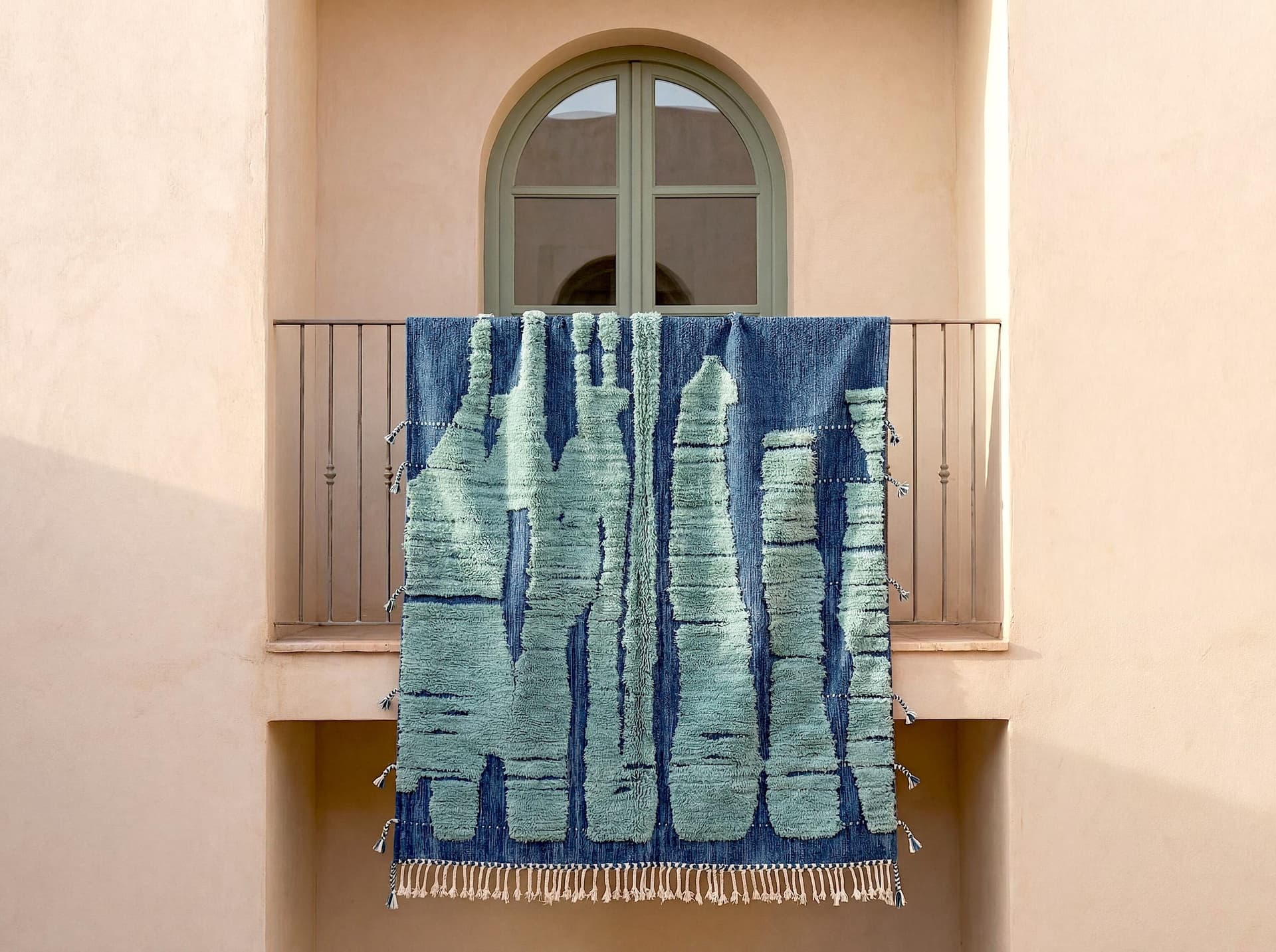 Blue Textured Bohemian Rug – Handmade Custom Moroccan Wool Area Rug