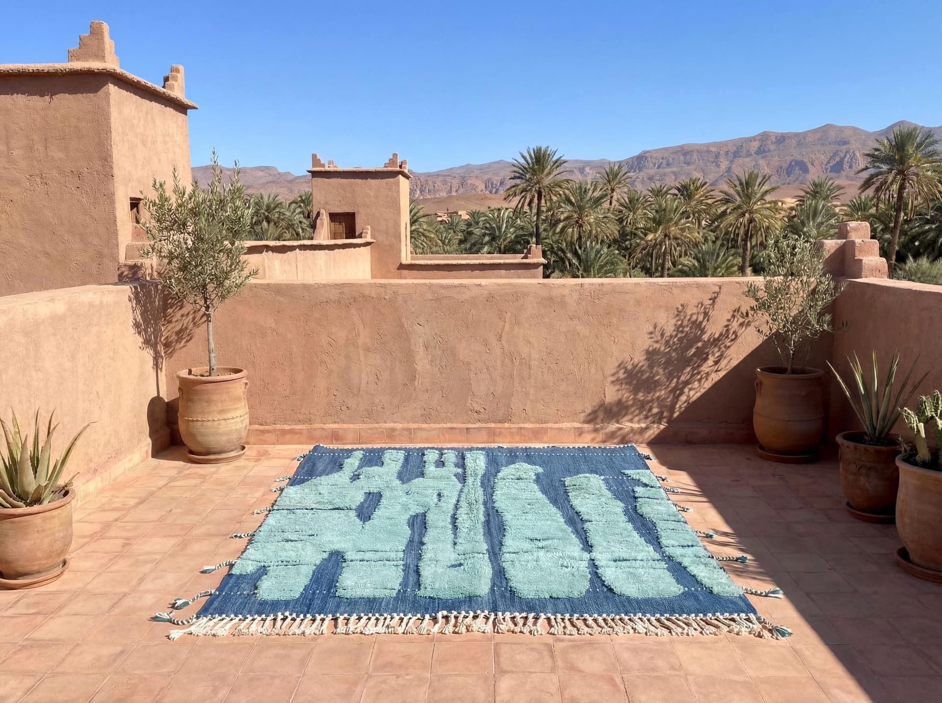 Blue Textured Bohemian Rug – Handmade Custom Moroccan Wool Area Rug