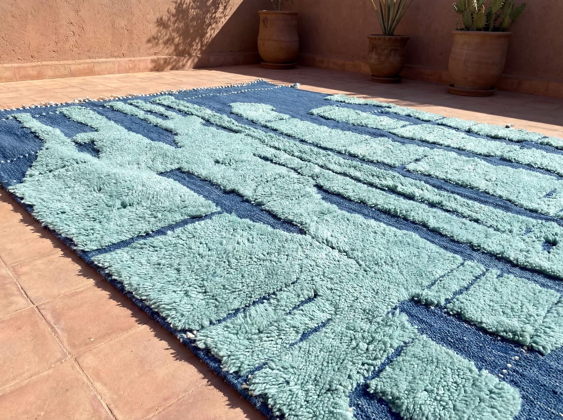 Blue Textured Bohemian Rug – Handmade Custom Moroccan Wool Area Rug
