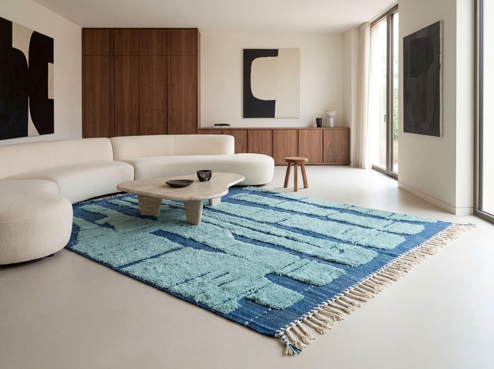 Blue Textured Bohemian Rug – Handmade Custom Moroccan Wool Area Rug