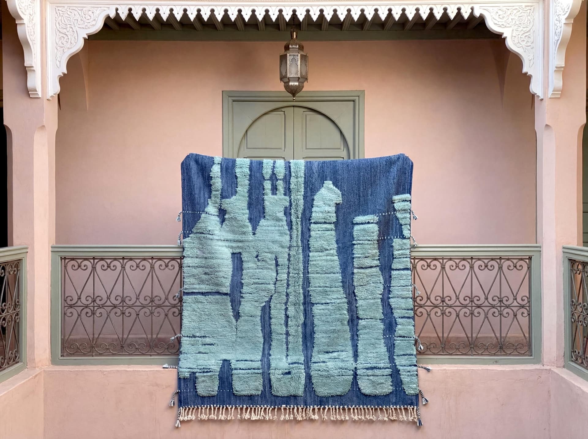 Blue Textured Bohemian Rug – Handmade Custom Moroccan Wool Area Rug