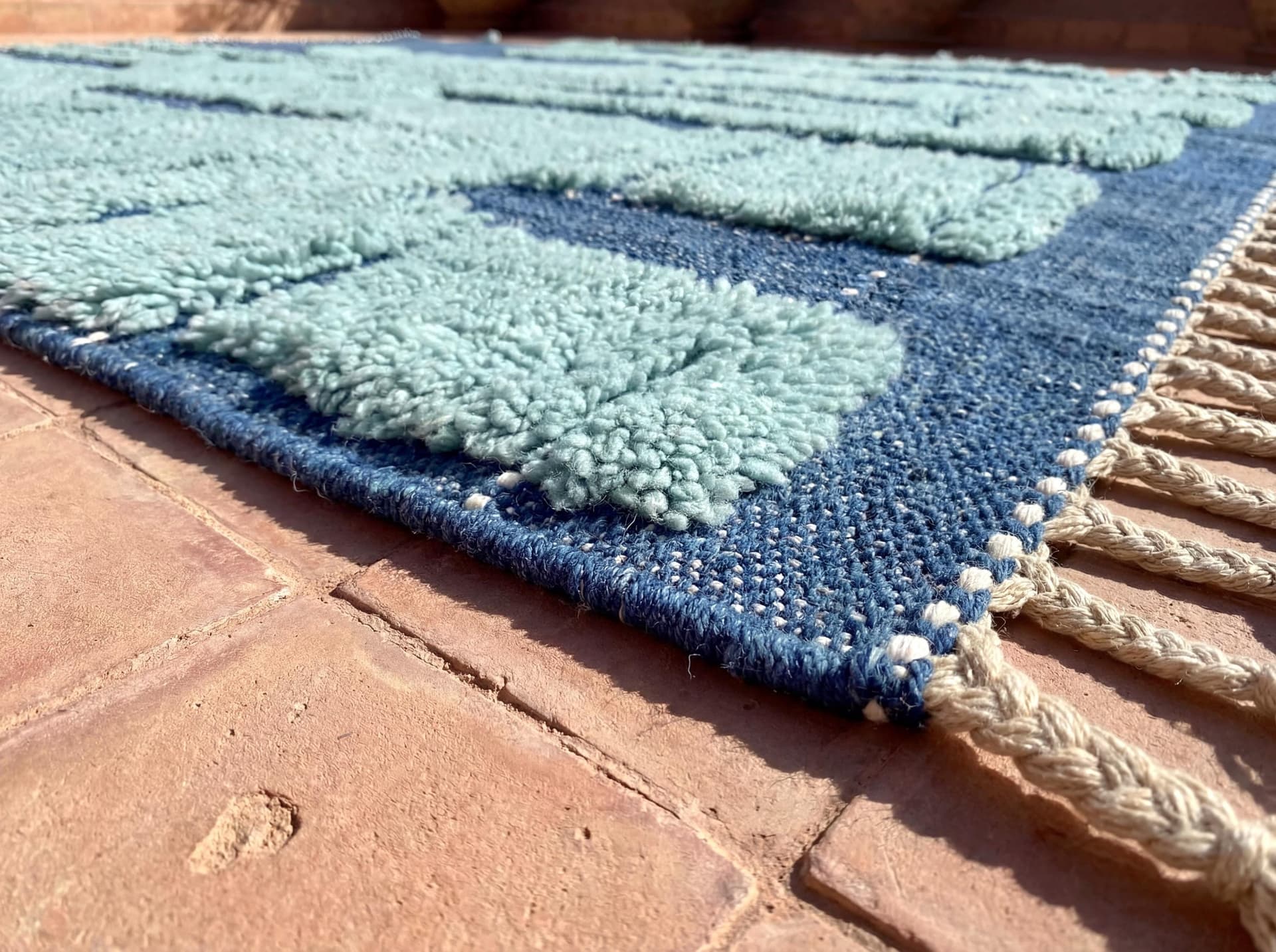 Blue Textured Bohemian Rug – Handmade Custom Moroccan Wool Area Rug