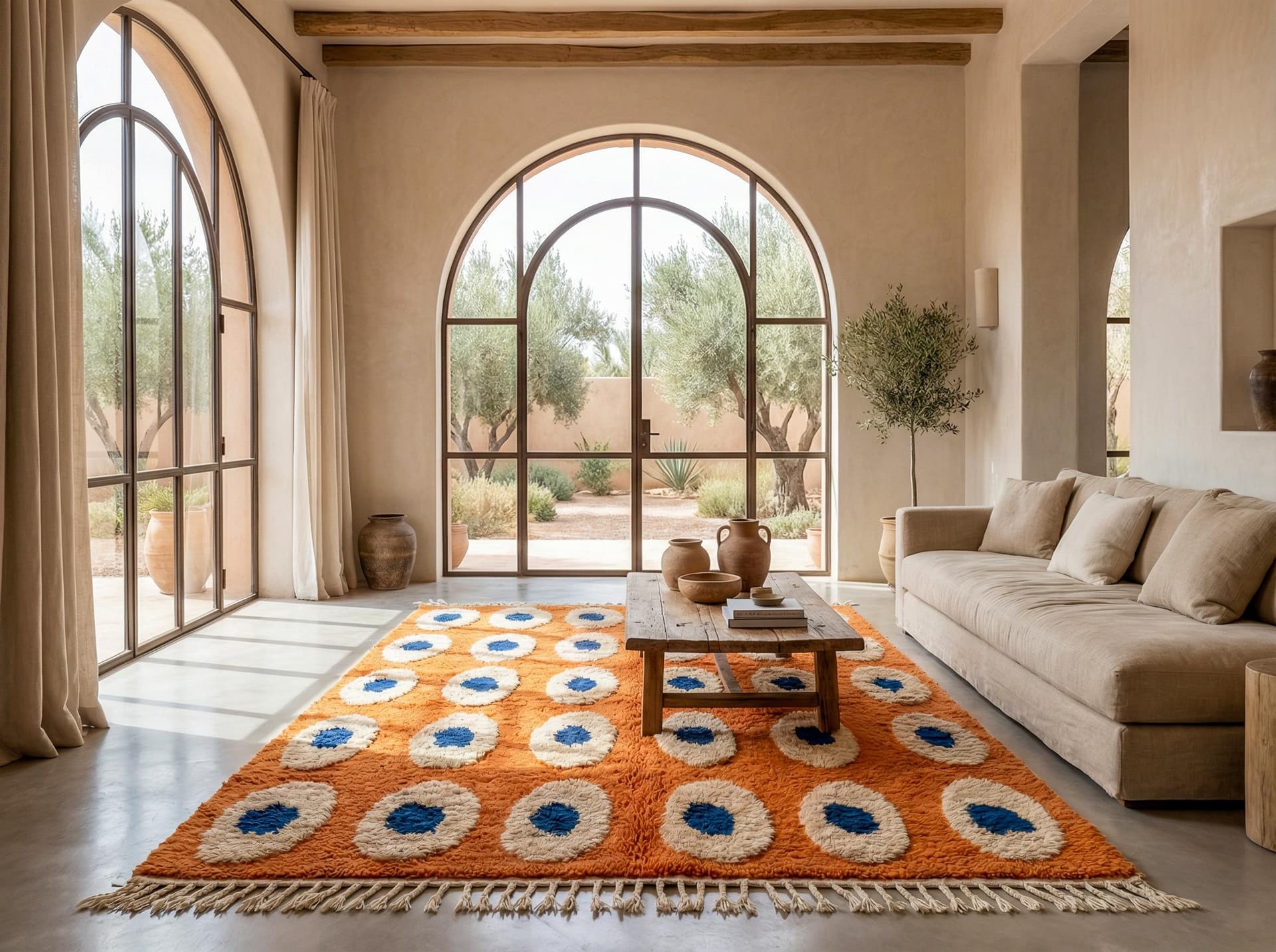 Orange and Blue Rug – Handmade Moroccan Beni Ourain Wool Rug with Abstract Pattern