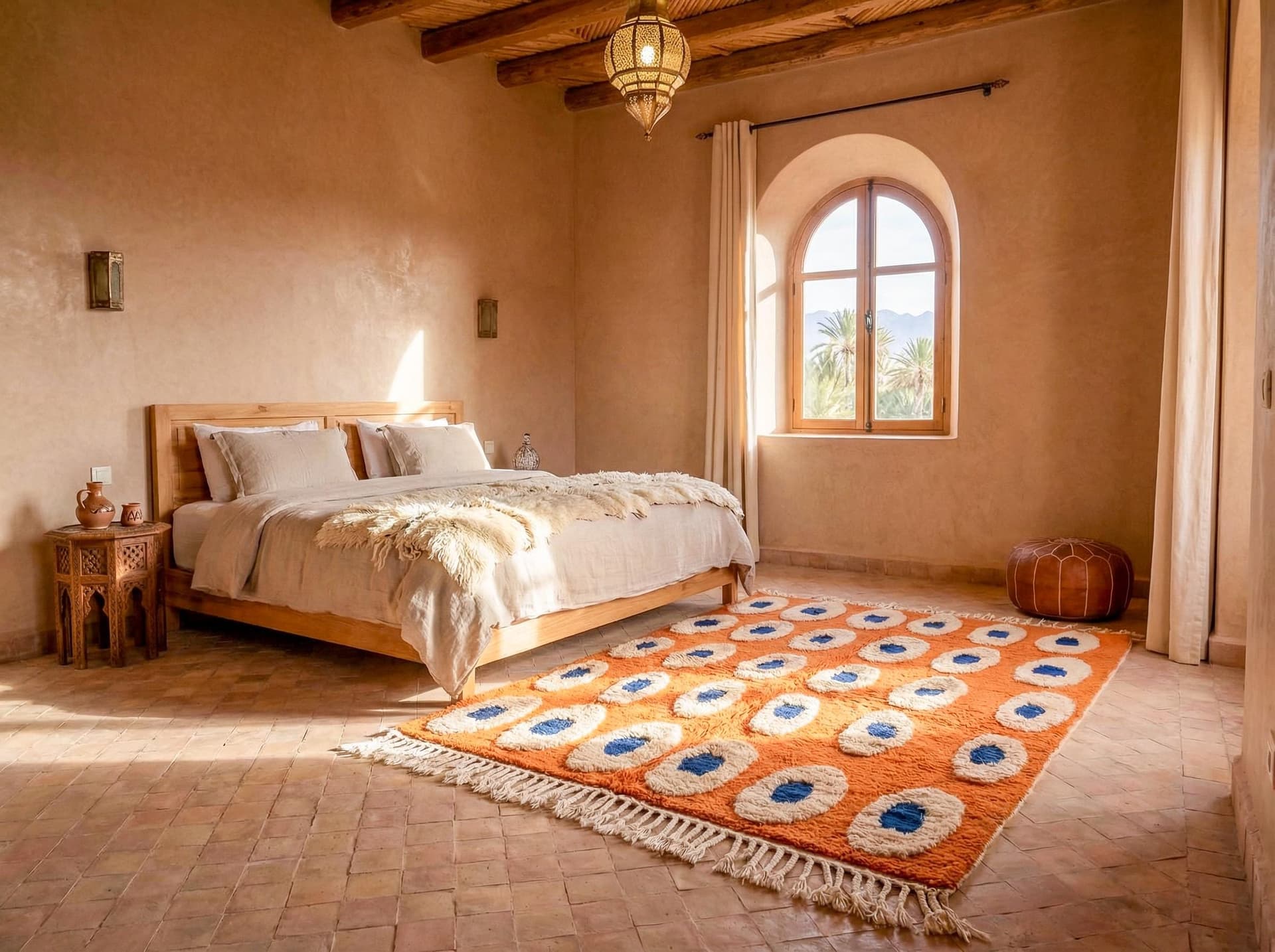 Orange and Blue Rug – Handmade Moroccan Beni Ourain Wool Rug with Abstract Pattern