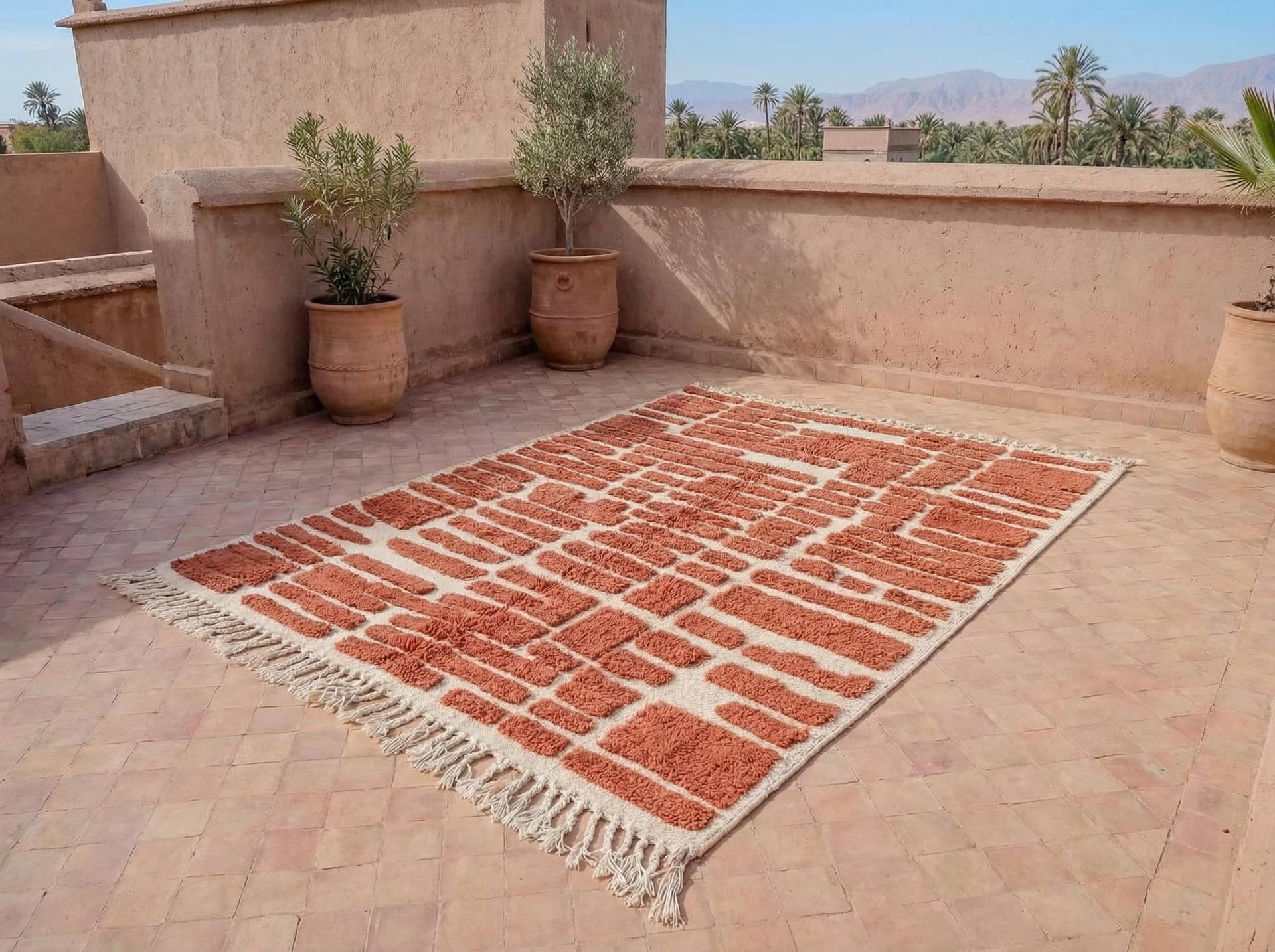 Terracotta Brickwork Shag Rug