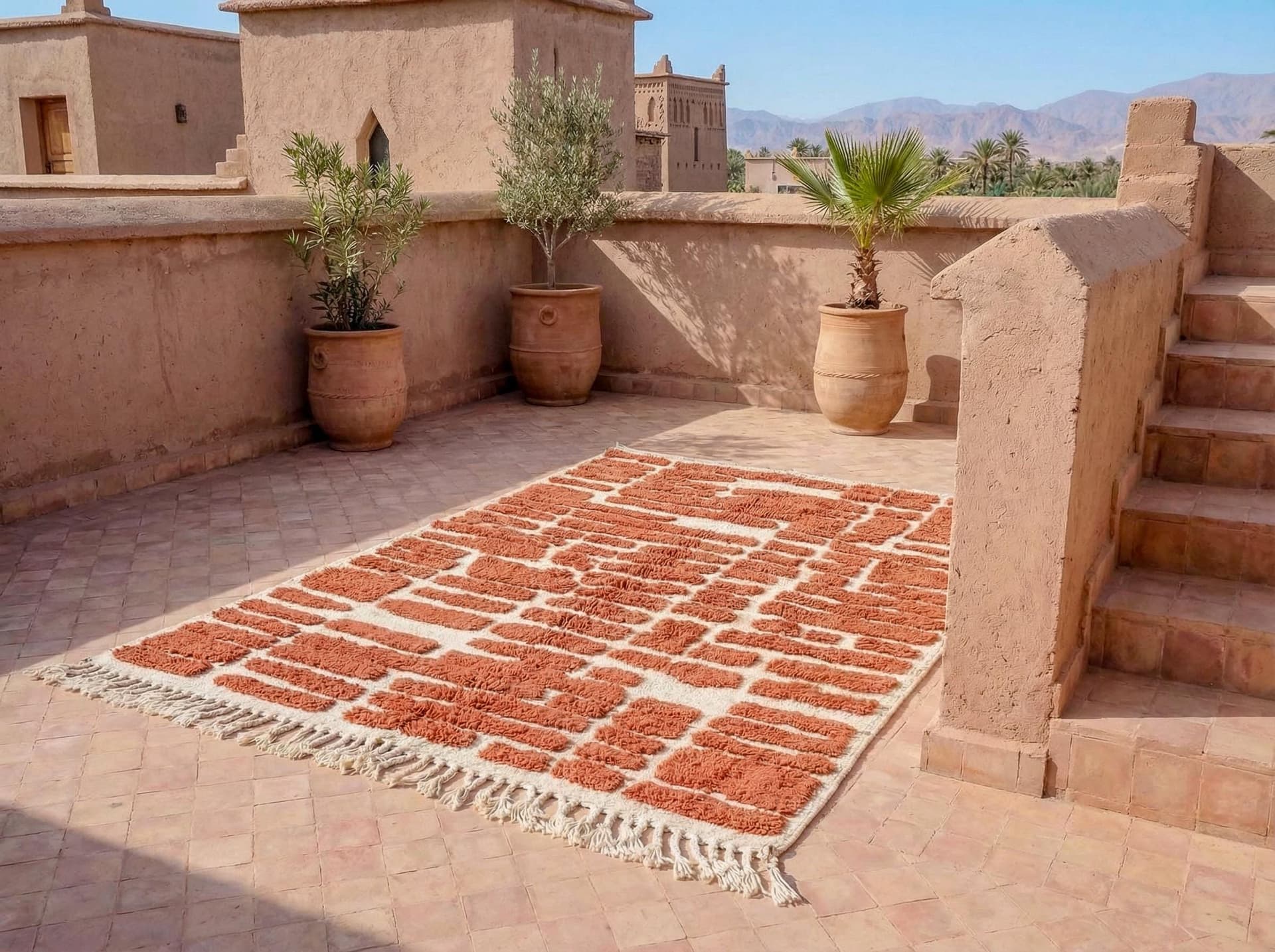 Terracotta Brickwork Shag Rug