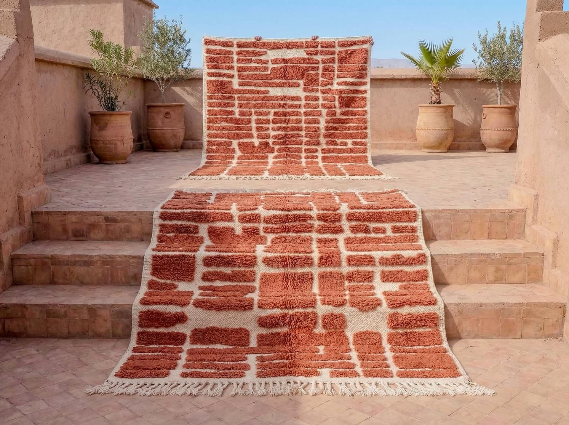 Terracotta Brickwork Shag Rug