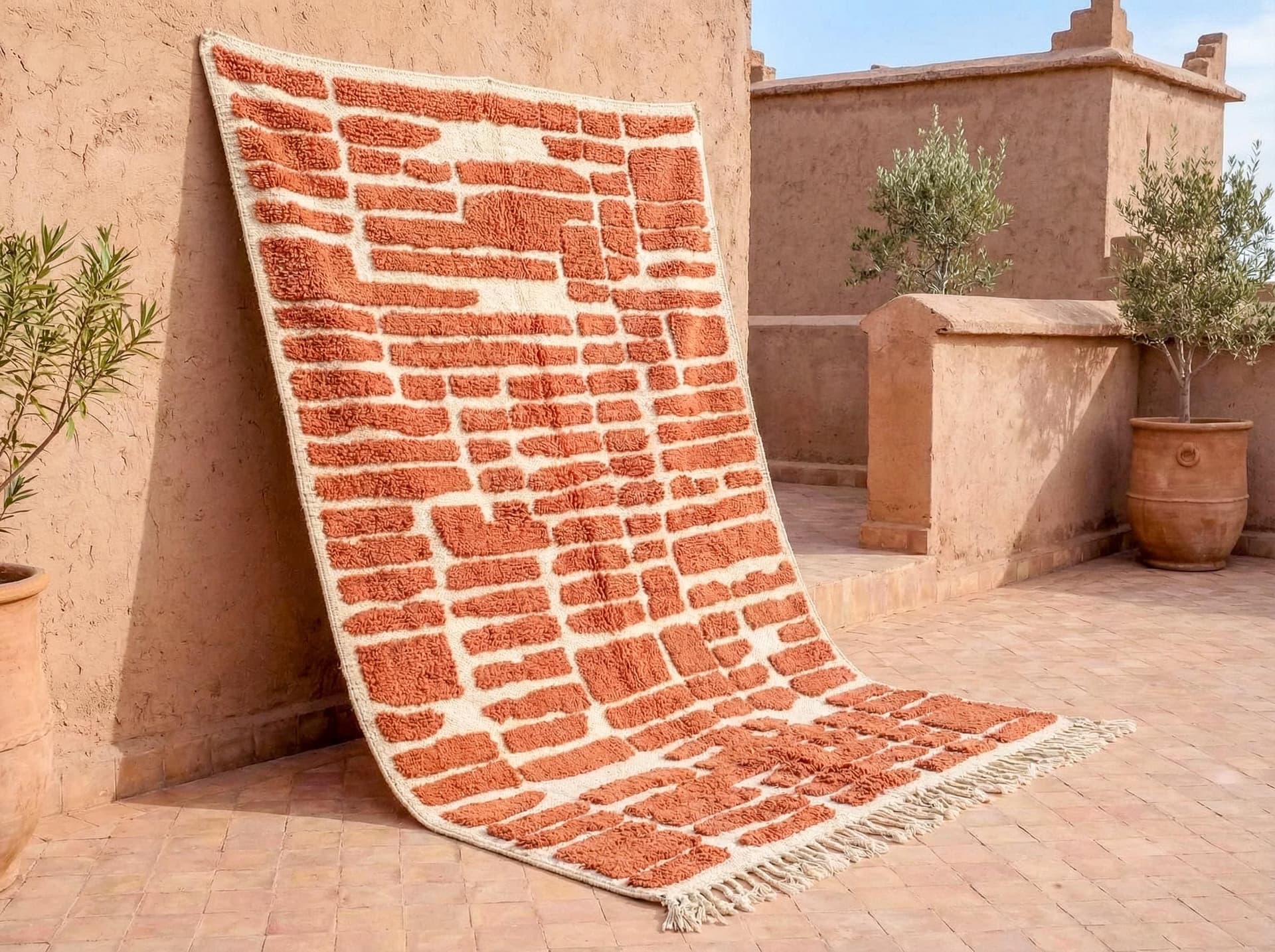 Terracotta Brickwork Shag Rug