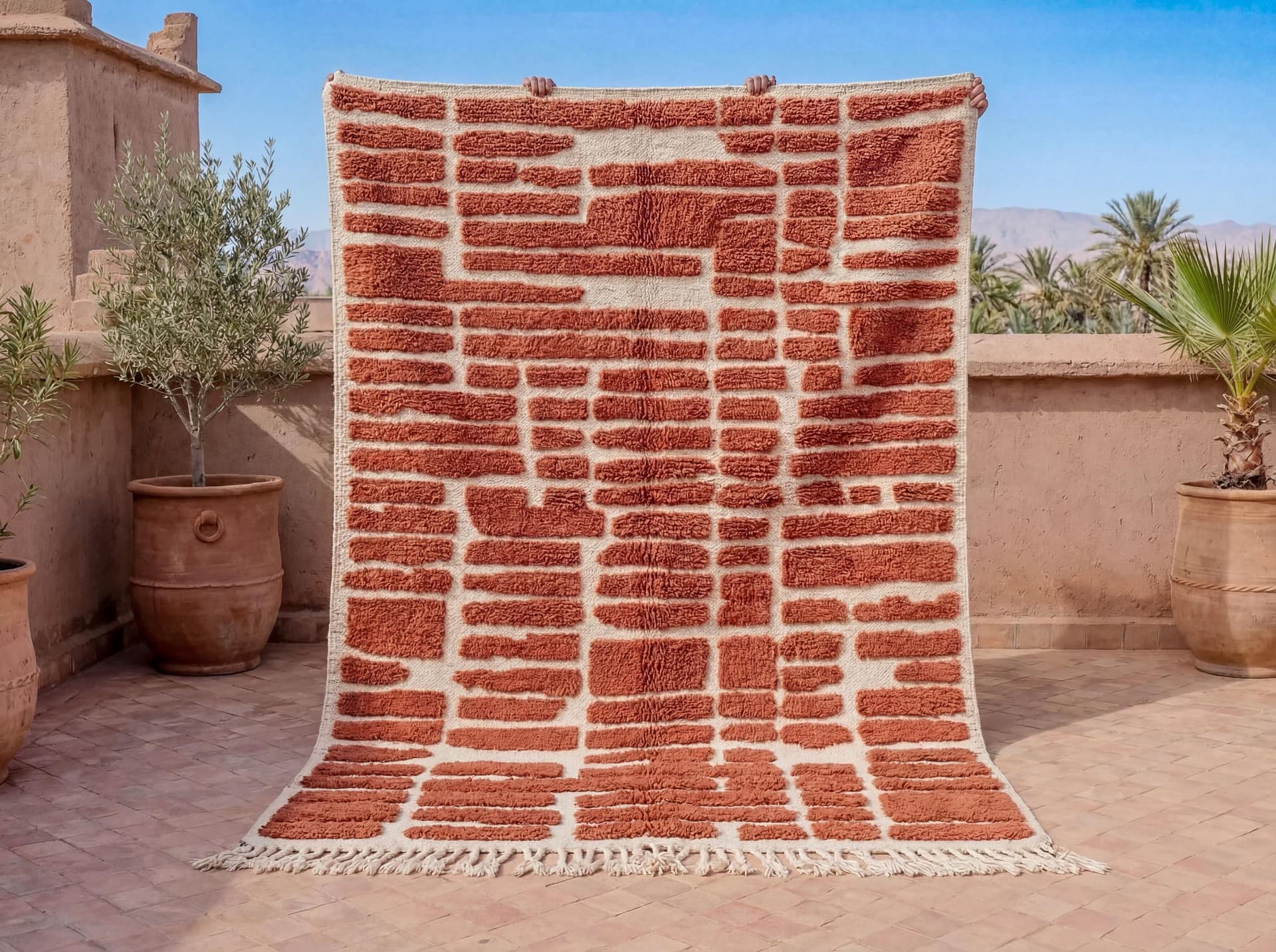 Terracotta Brickwork Shag Rug